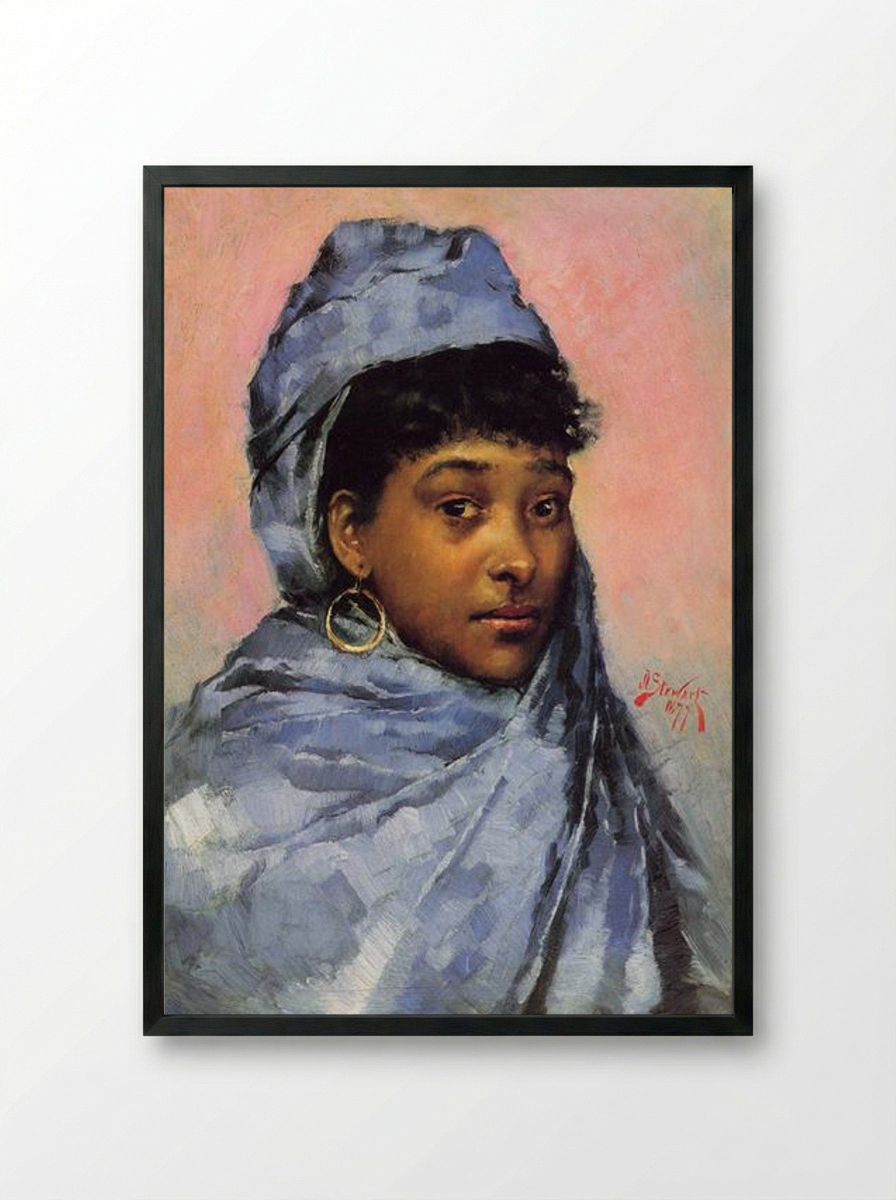 Young Woman in Blue - Julius LeBlanc Stewart - Framed Print Black
