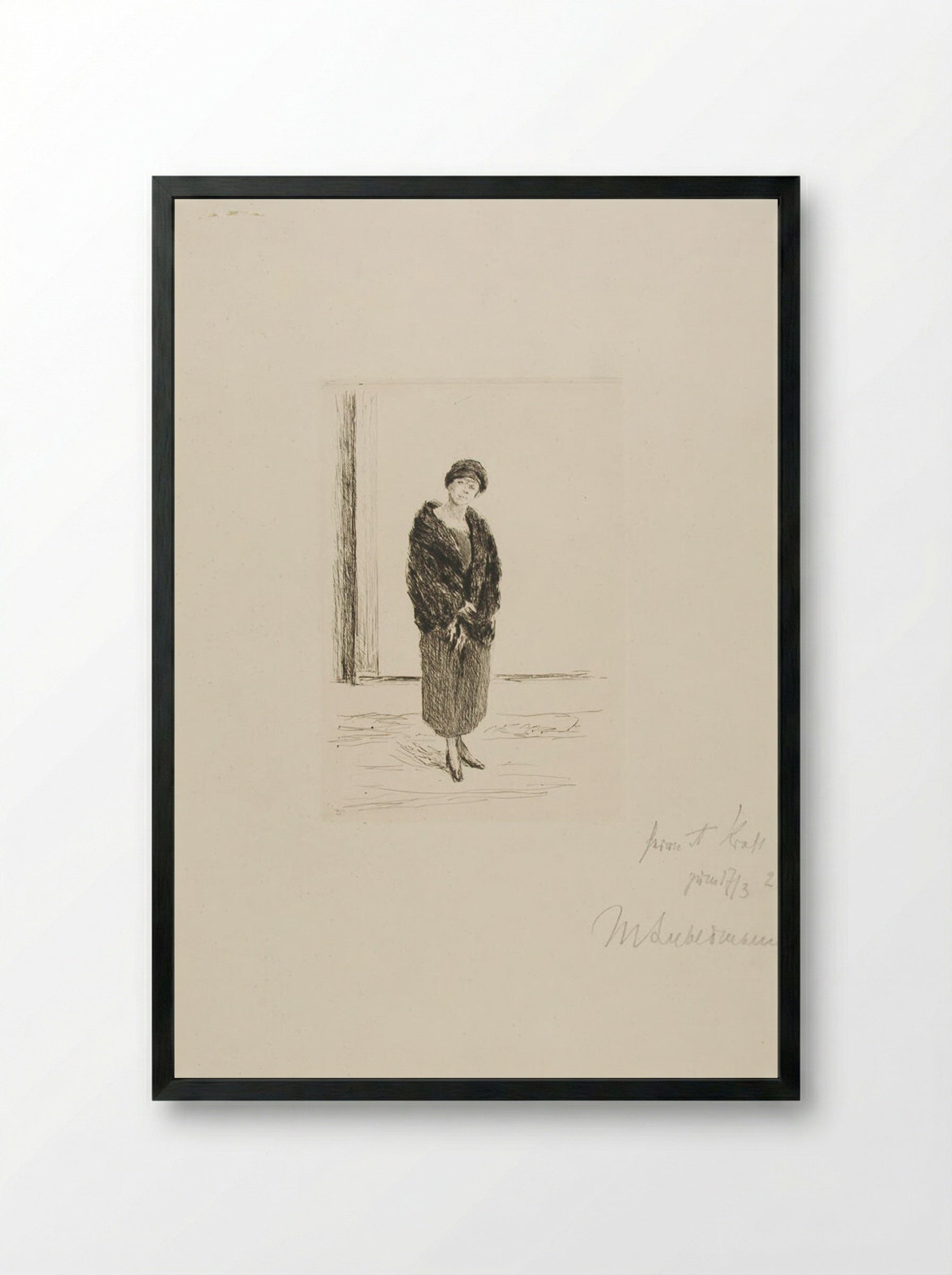 Young Woman in a Fur Coat - Max Liebermann - Framed Print Black