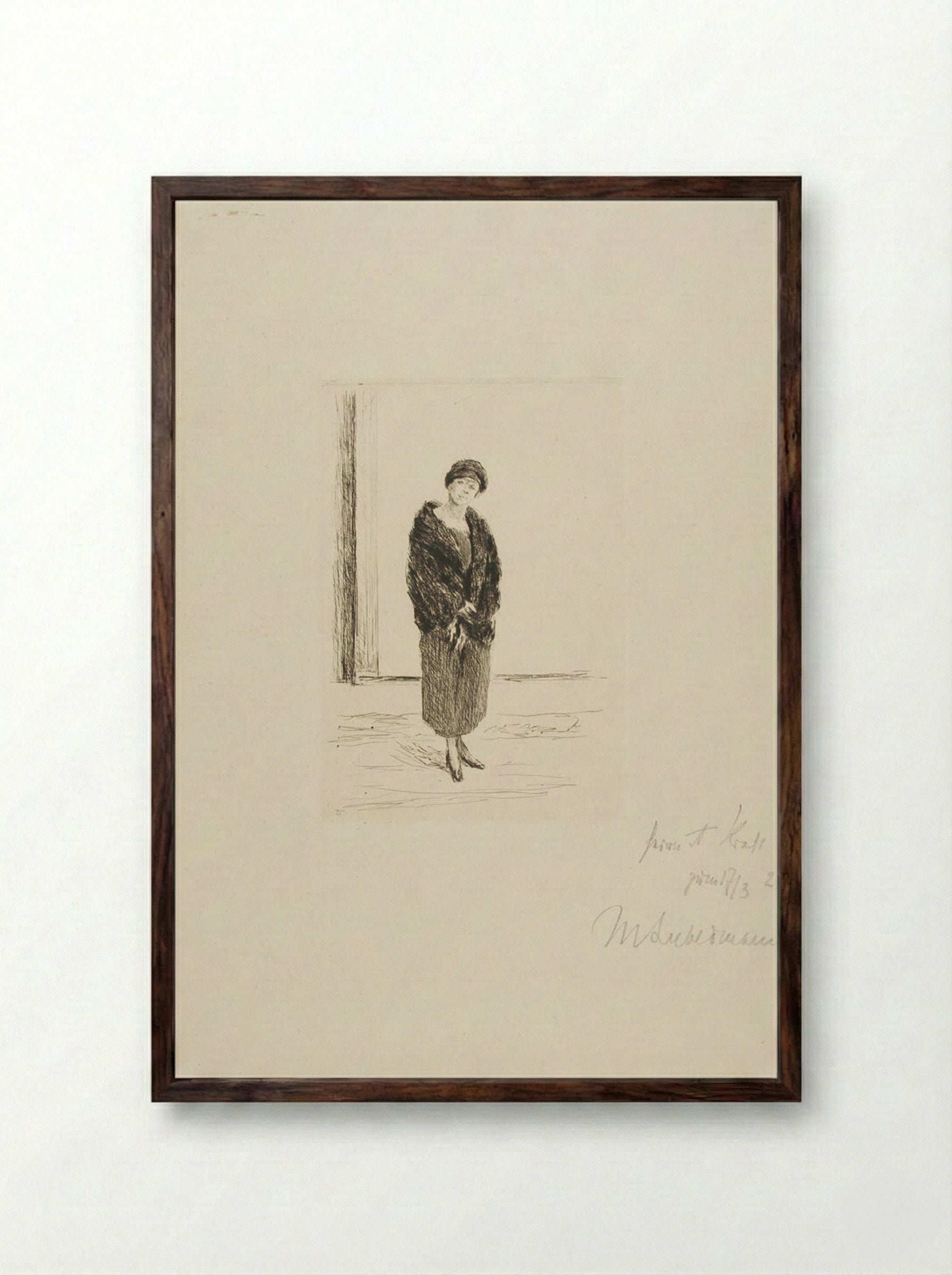 Young Woman in a Fur Coat - Max Liebermann - Framed Print Dark Wood
