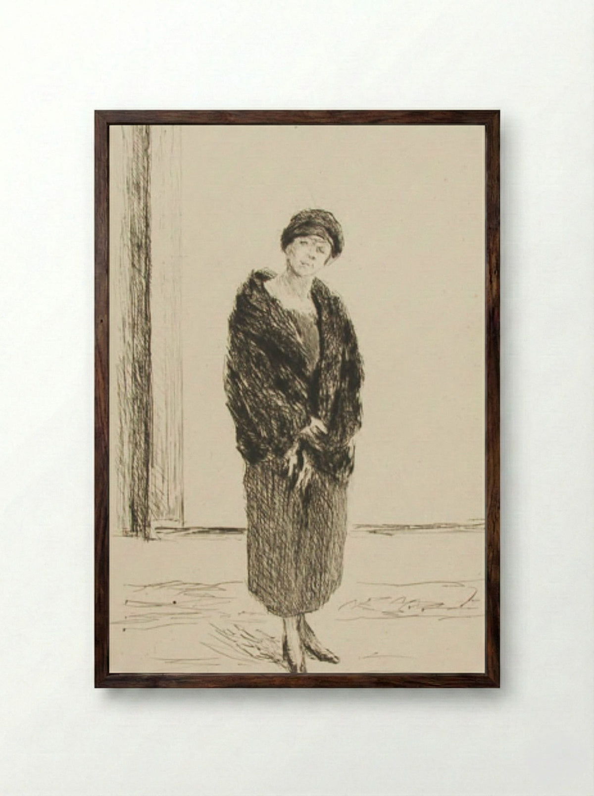Young Woman in a Fur Coat - Max Liebermann - Framed Print Dark Wood