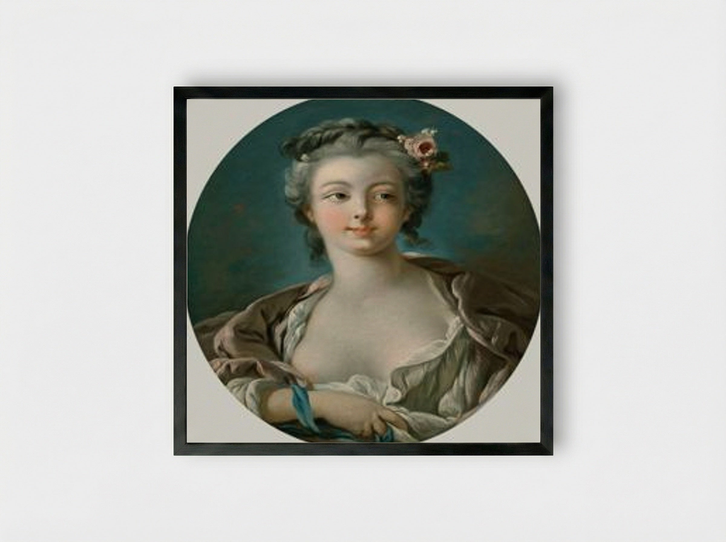 Young Woman with Flowers in Her Hair - François Boucher - Framed Print Black