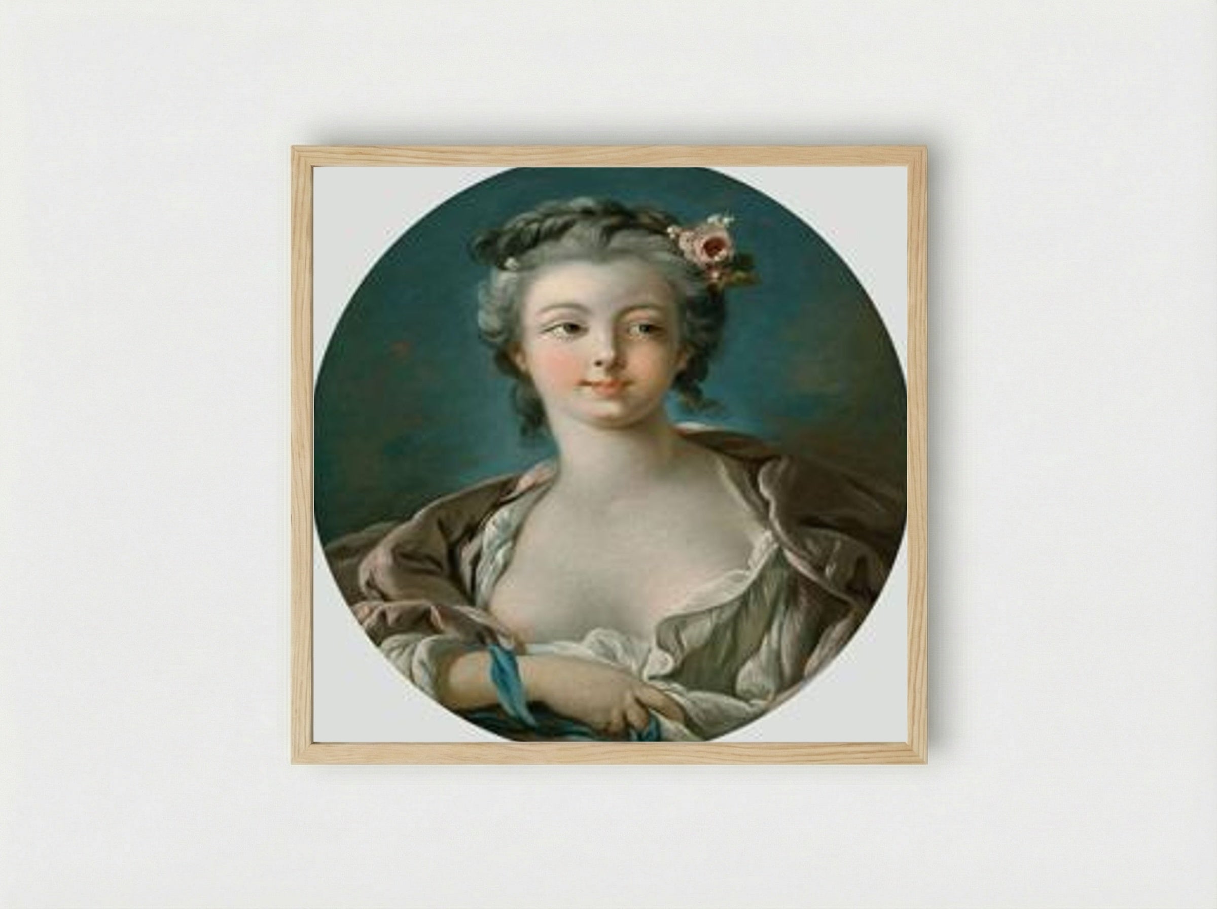 Young Woman with Flowers in Her Hair - François Boucher - Framed Print Wood
