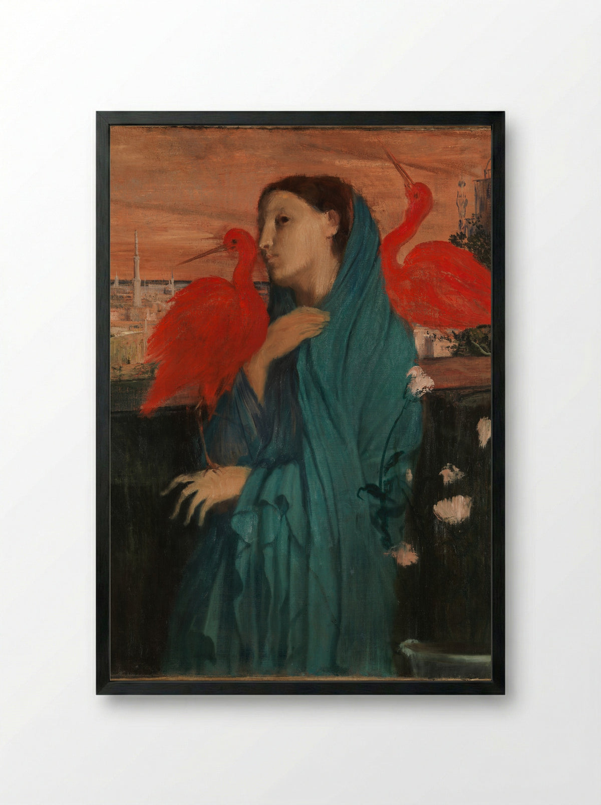 Young Woman with Ibis - Edgar Degas - Framed Print Black