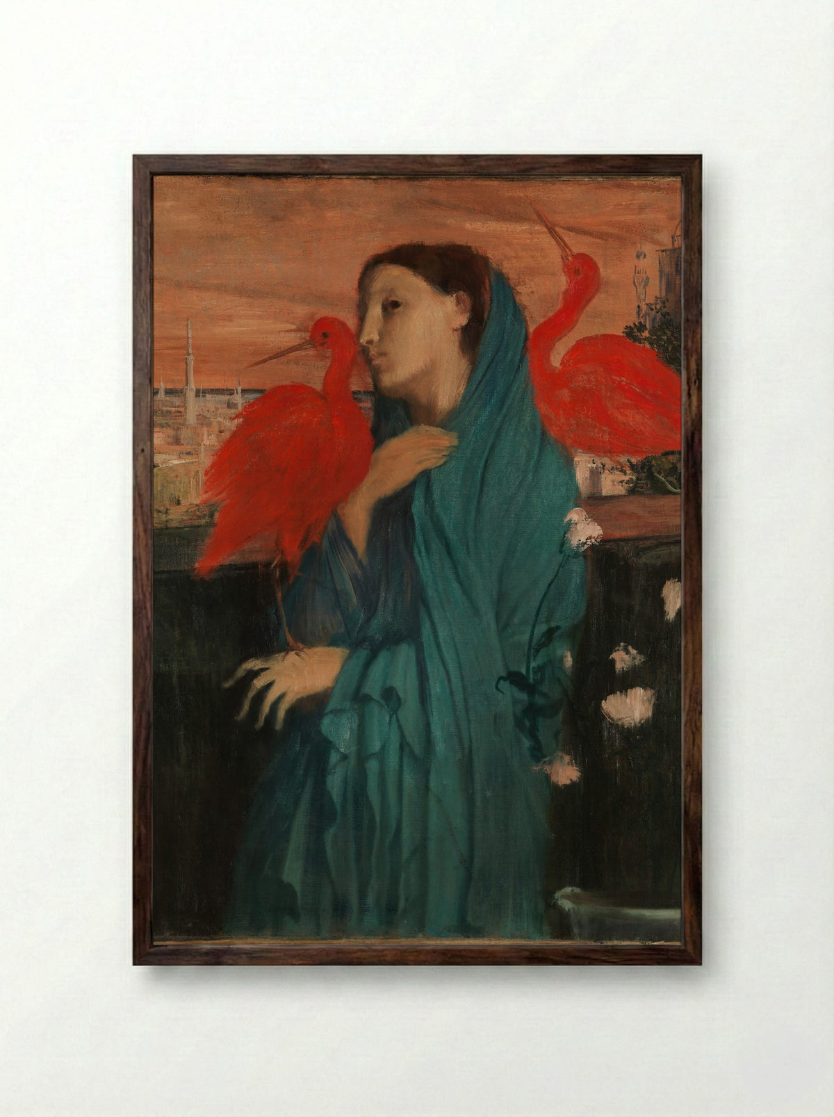Young Woman with Ibis - Edgar Degas - Framed Print Dark Wood