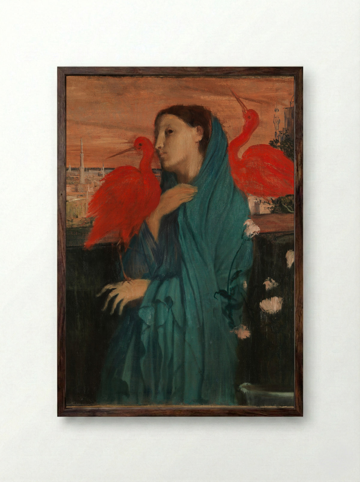 Young Woman with Ibis - Edgar Degas - Framed Print Dark Wood