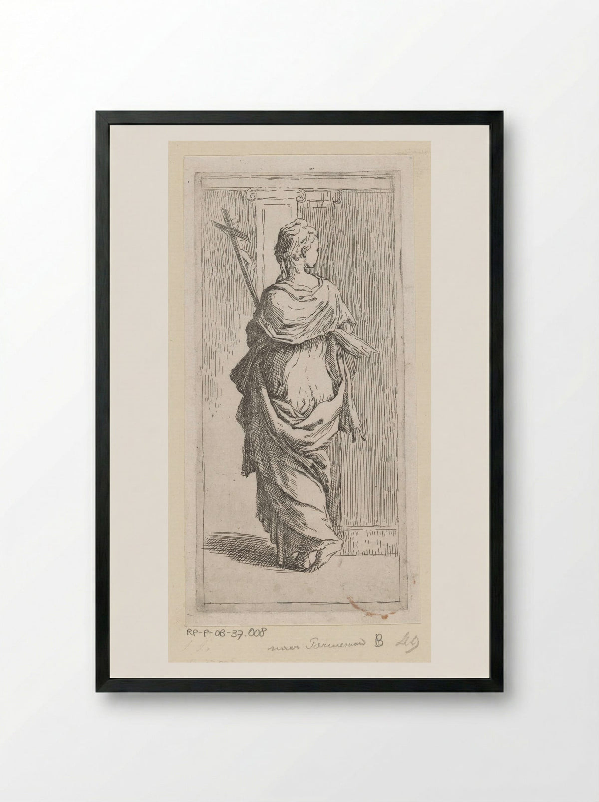 Young Woman with a Crucifix, Seen from Behind - Guido Reni - Framed Print Black
