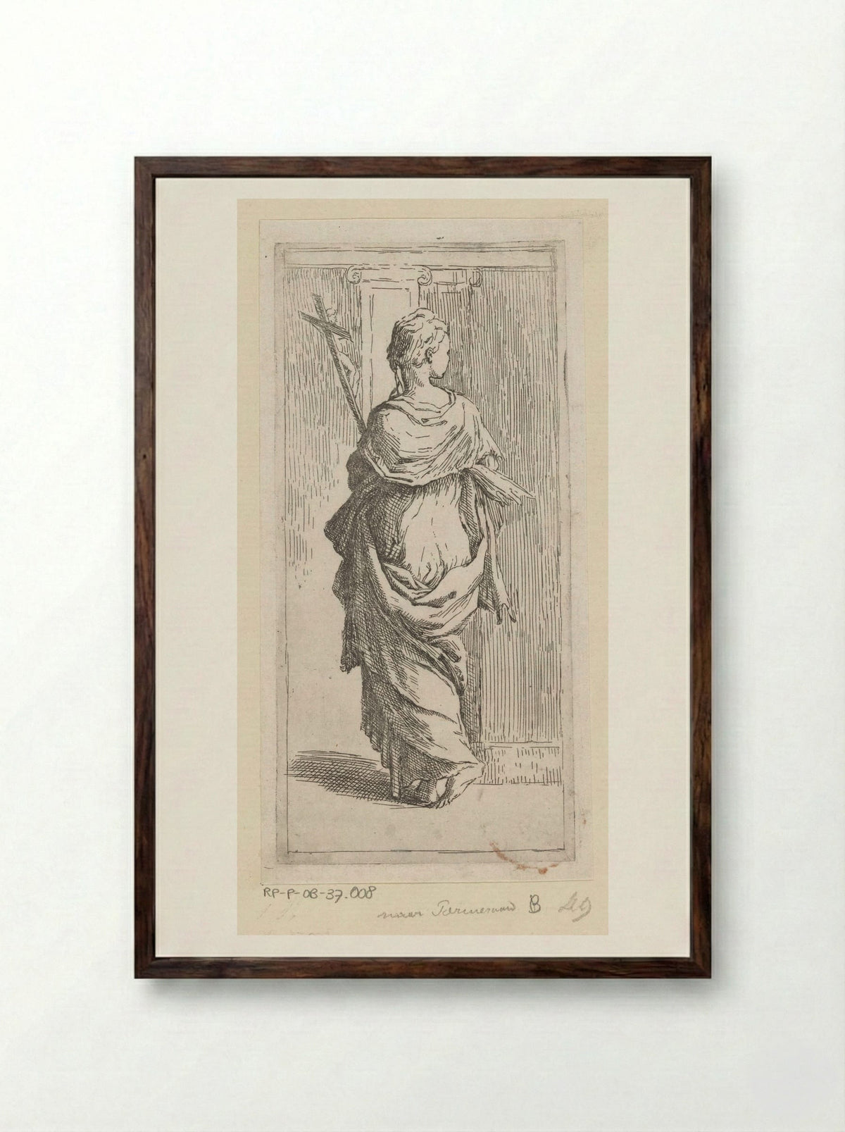 Young Woman with a Crucifix, Seen from Behind - Guido Reni - Framed Print Dark Wood