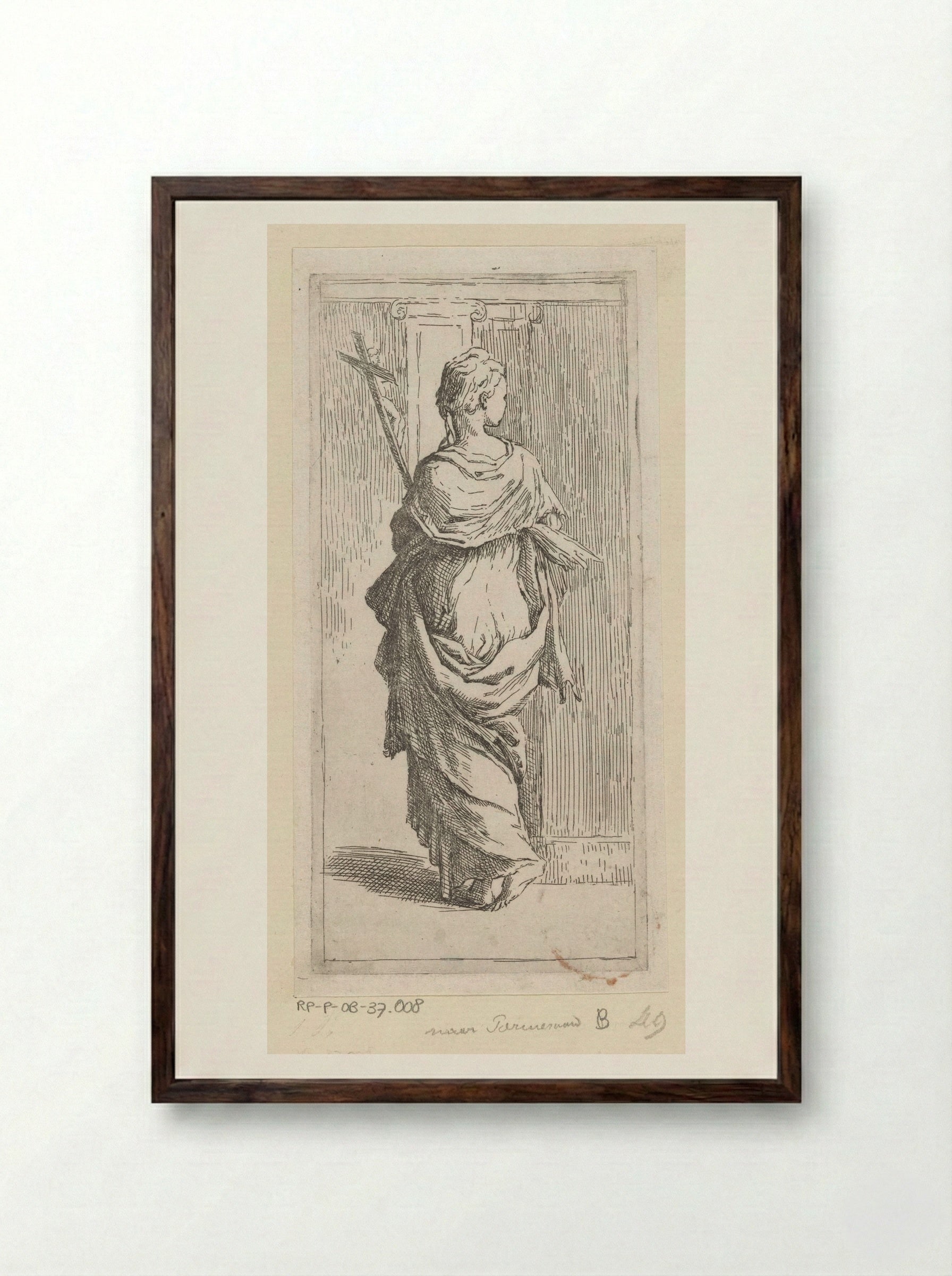 Young Woman with a Crucifix, Seen from Behind - Guido Reni - Framed Print Dark Wood