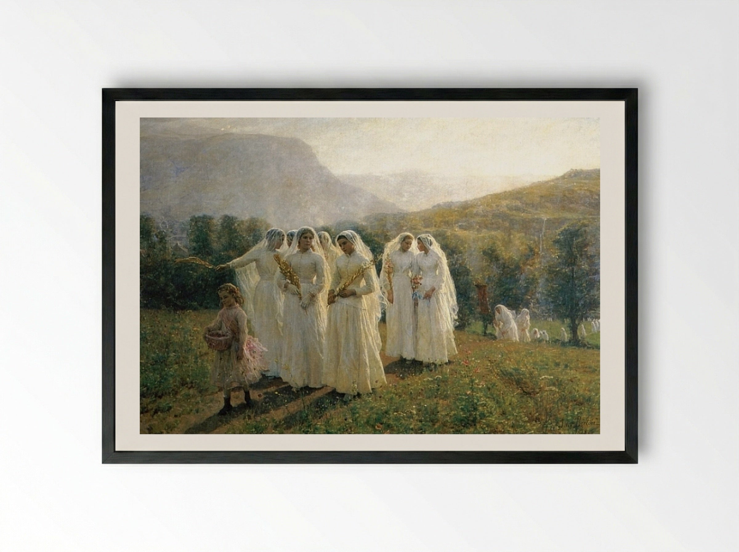 Young Women Going to a Procession - Jules Breton - Framed Print Black