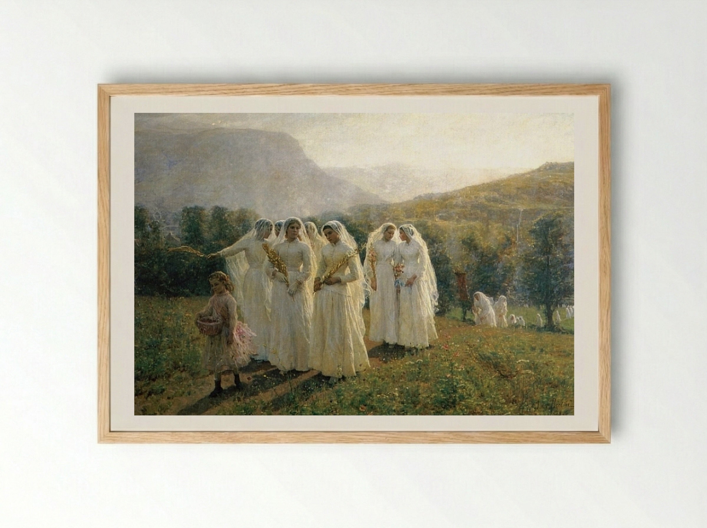 Young Women Going to a Procession - Jules Breton - Framed Print Wood