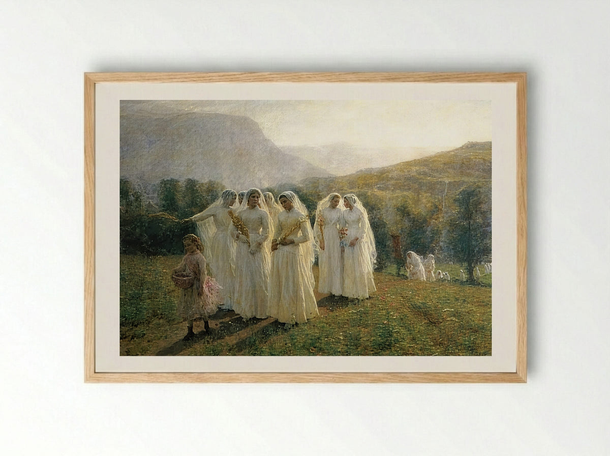 Young Women Going to a Procession - Jules Breton - Framed Print Wood