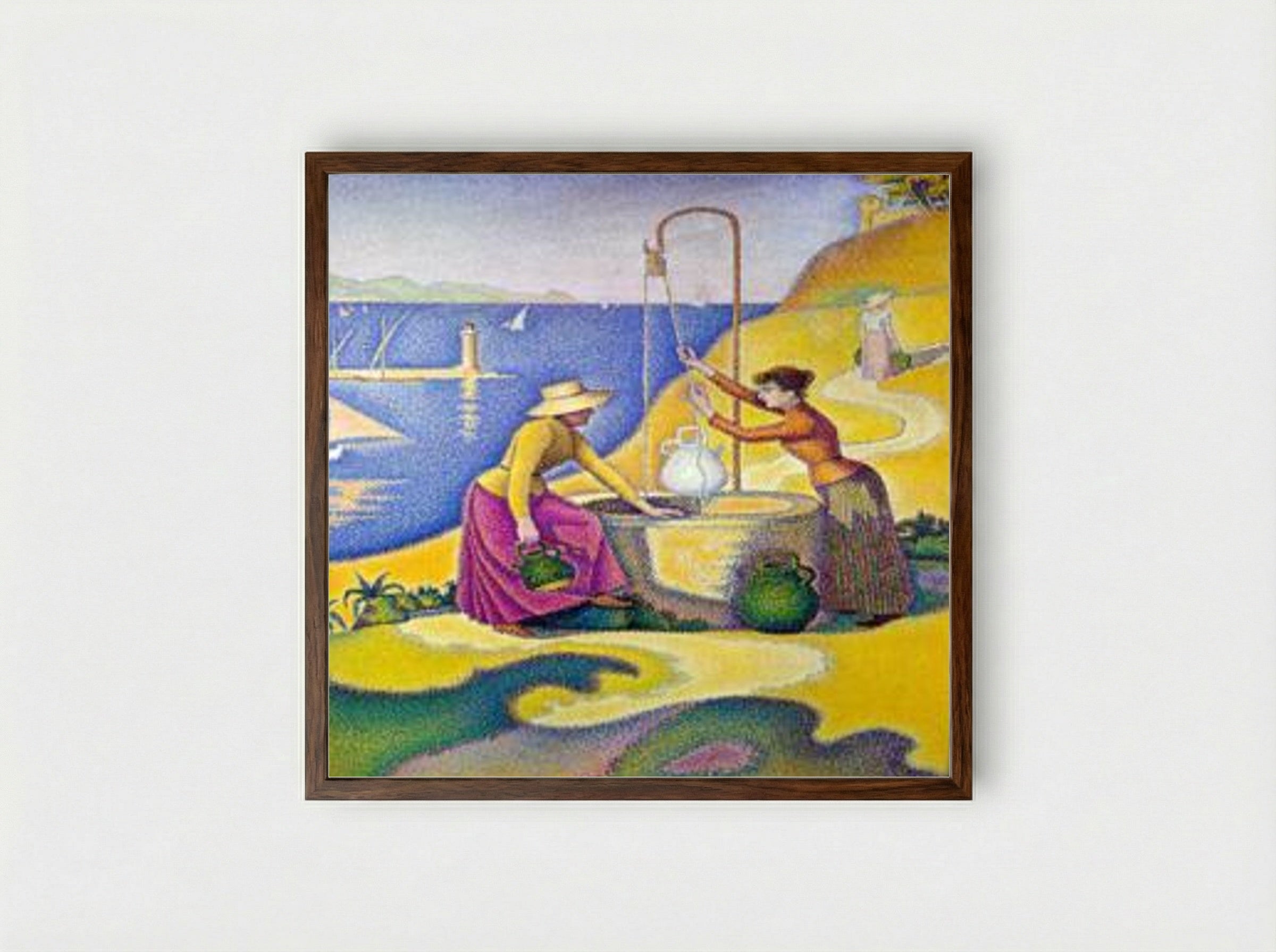 Young Women of Provence at the Well - Paul Signac - Framed Print Dark Wood