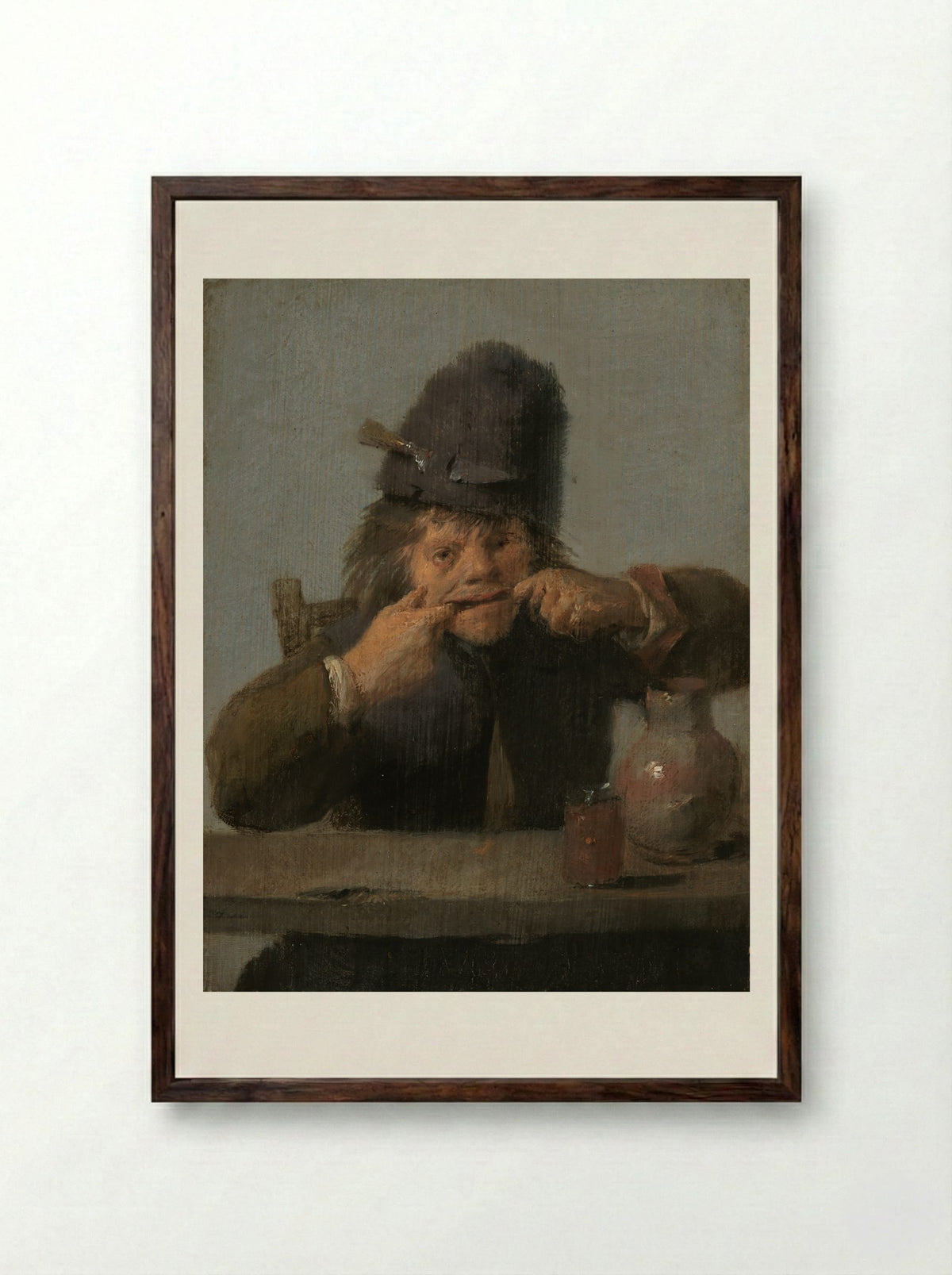 Youth Making a Face - Adriaen Brouwer - Framed Print Dark Wood