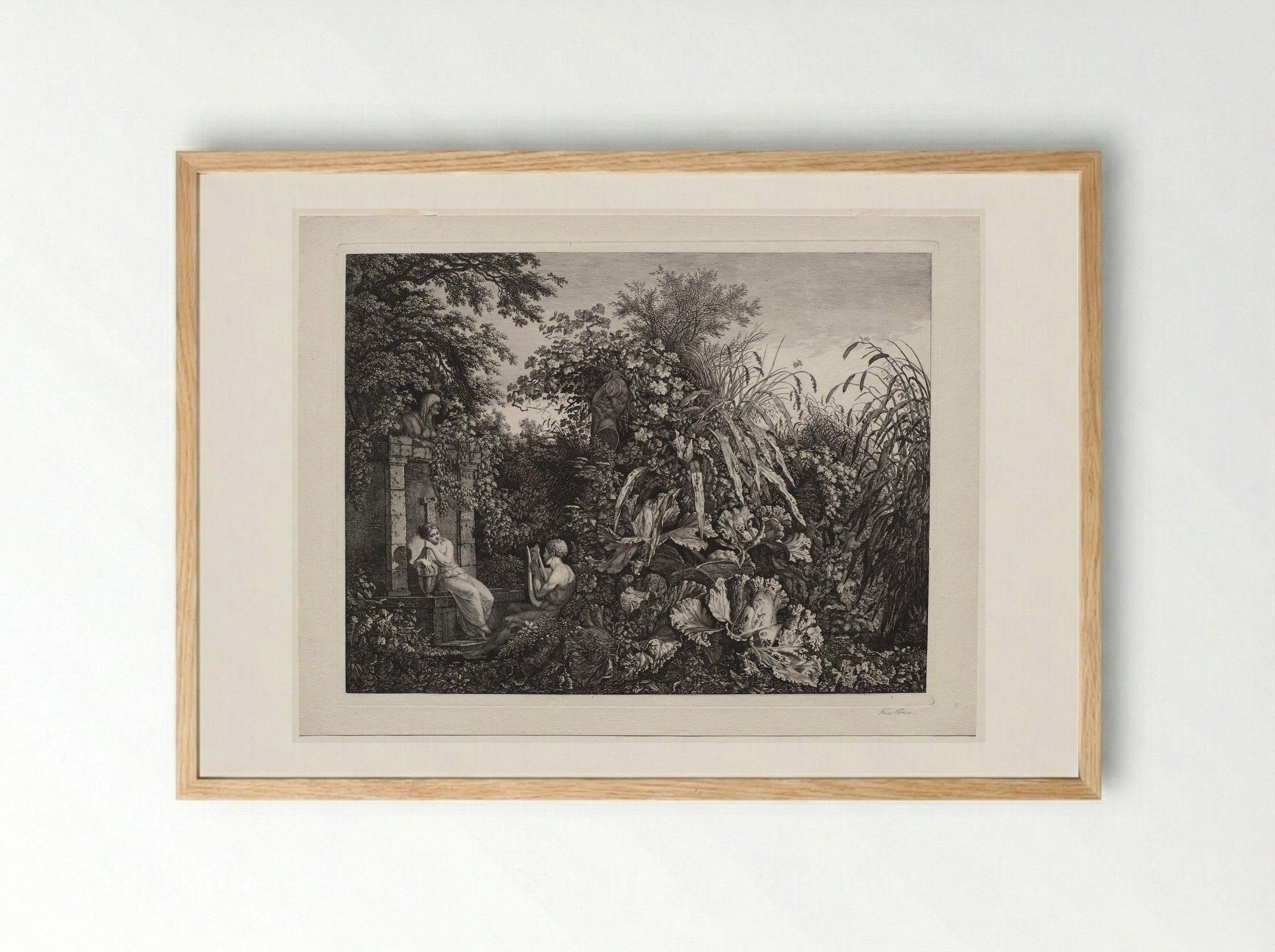 Youth Playing a Lyre to a Maiden by a Fountain - Carl Wilhelm I Kolbe - Framed Print Wood