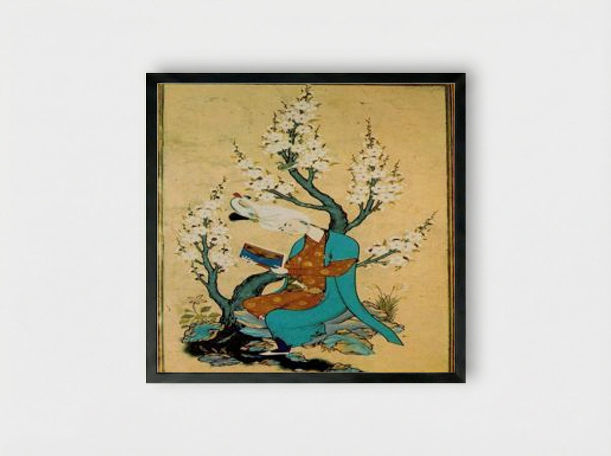 Youth Reading Under a Flowering Tree - Sultan Muhammad - Framed Print Black