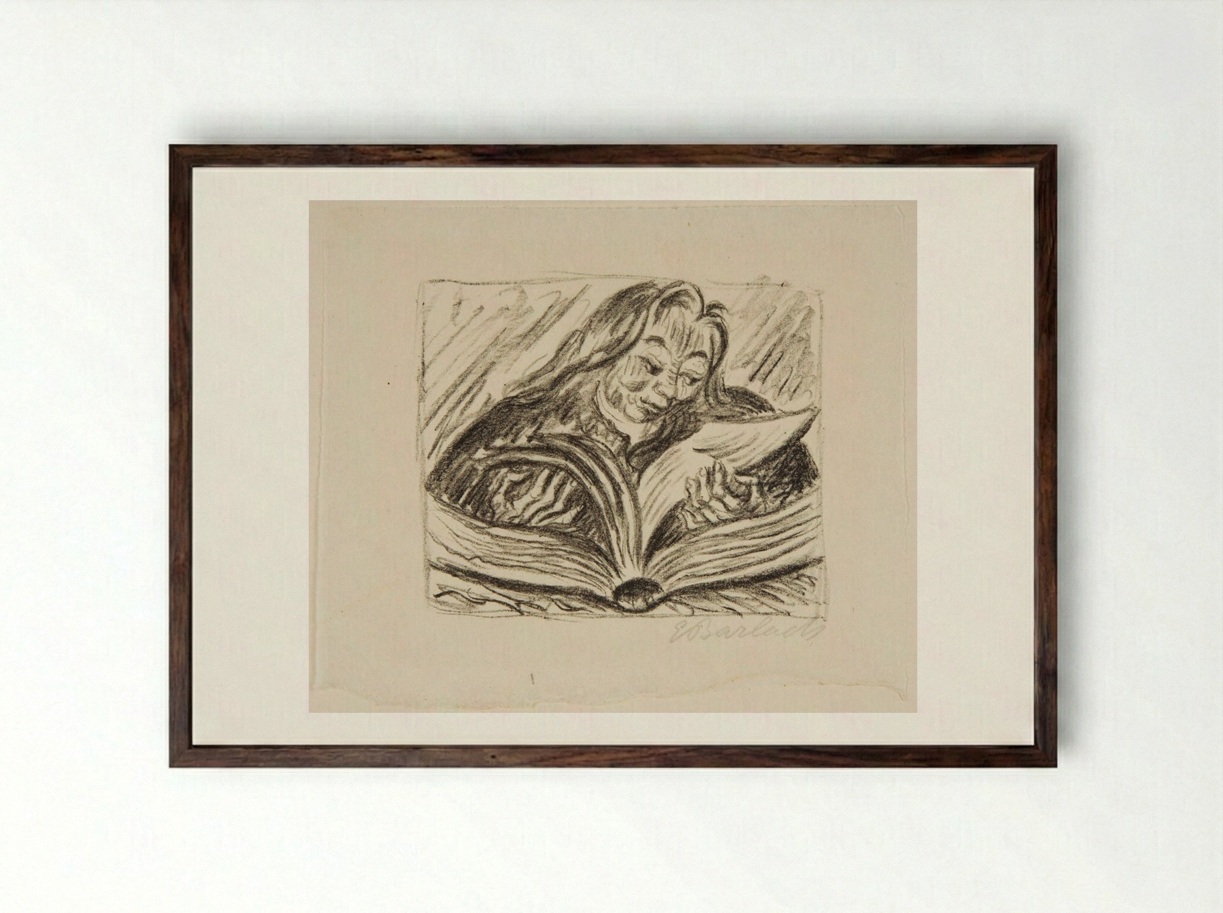 Youth Reading - Ernst Barlach - Framed Print Dark Wood