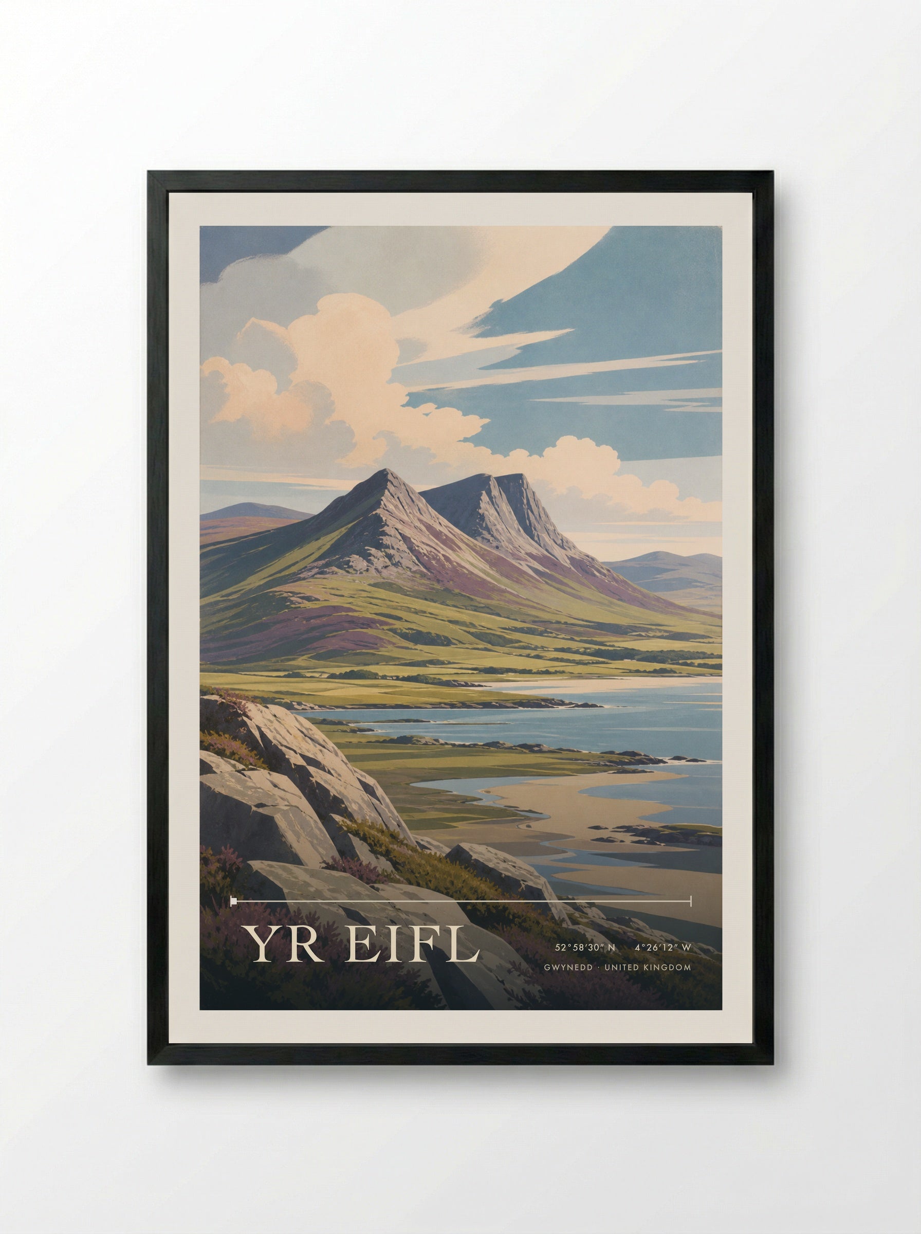 Yr Eifl Gwynedd United Kingdom Travel Poster - Framed Print Black