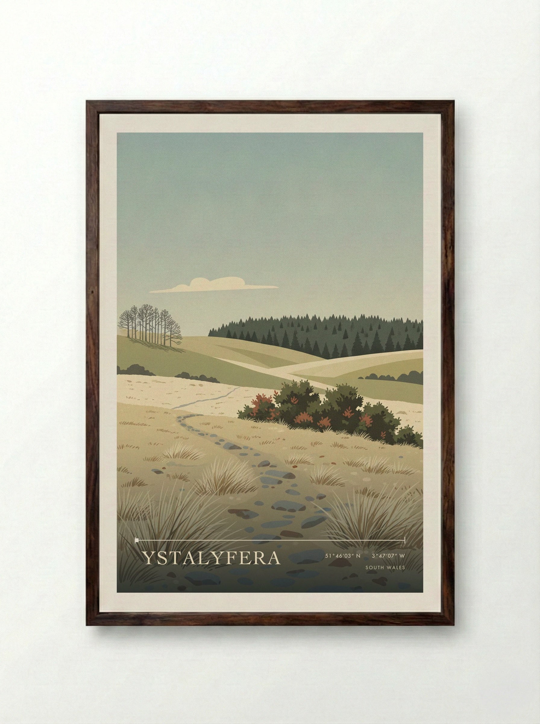 Ystalyfera South Wales Wales Travel Poster - Framed Print Dark Wood