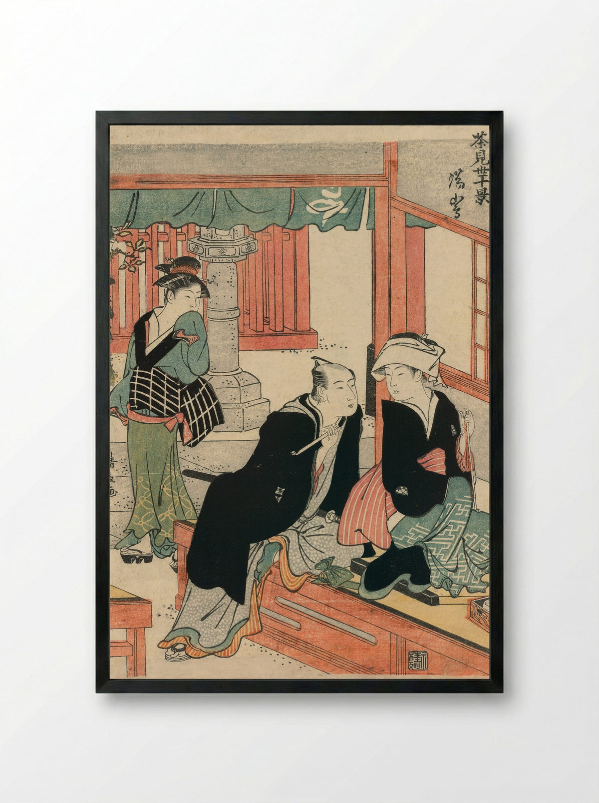 Yushima from the series Scenes of Ten Teahouses - Torii Kiyonaga - Framed Print Black