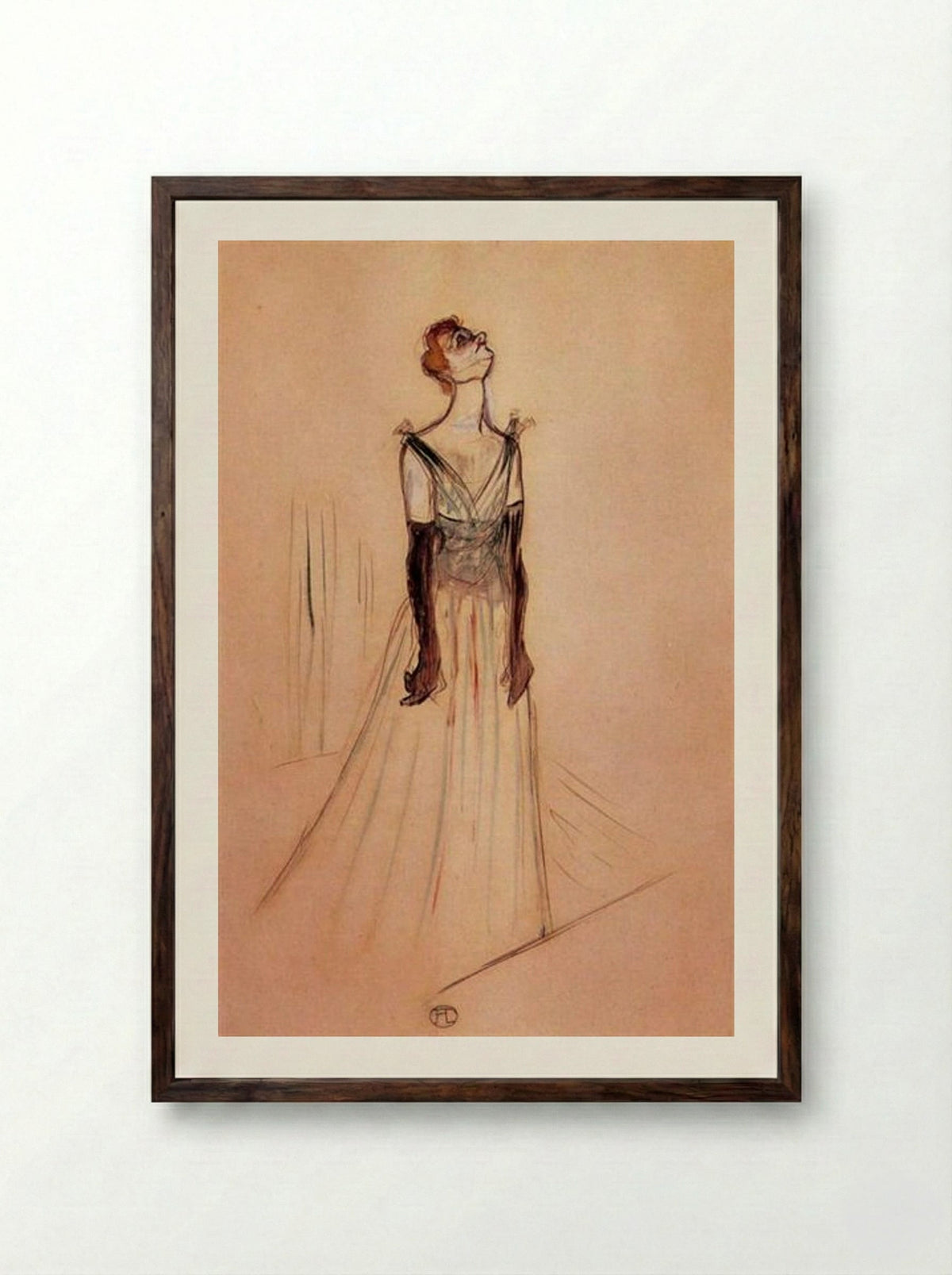 Yvette Guilbert: Linger Longer Loo - Henri de Toulouse-Lautrec - Framed Print Dark Wood