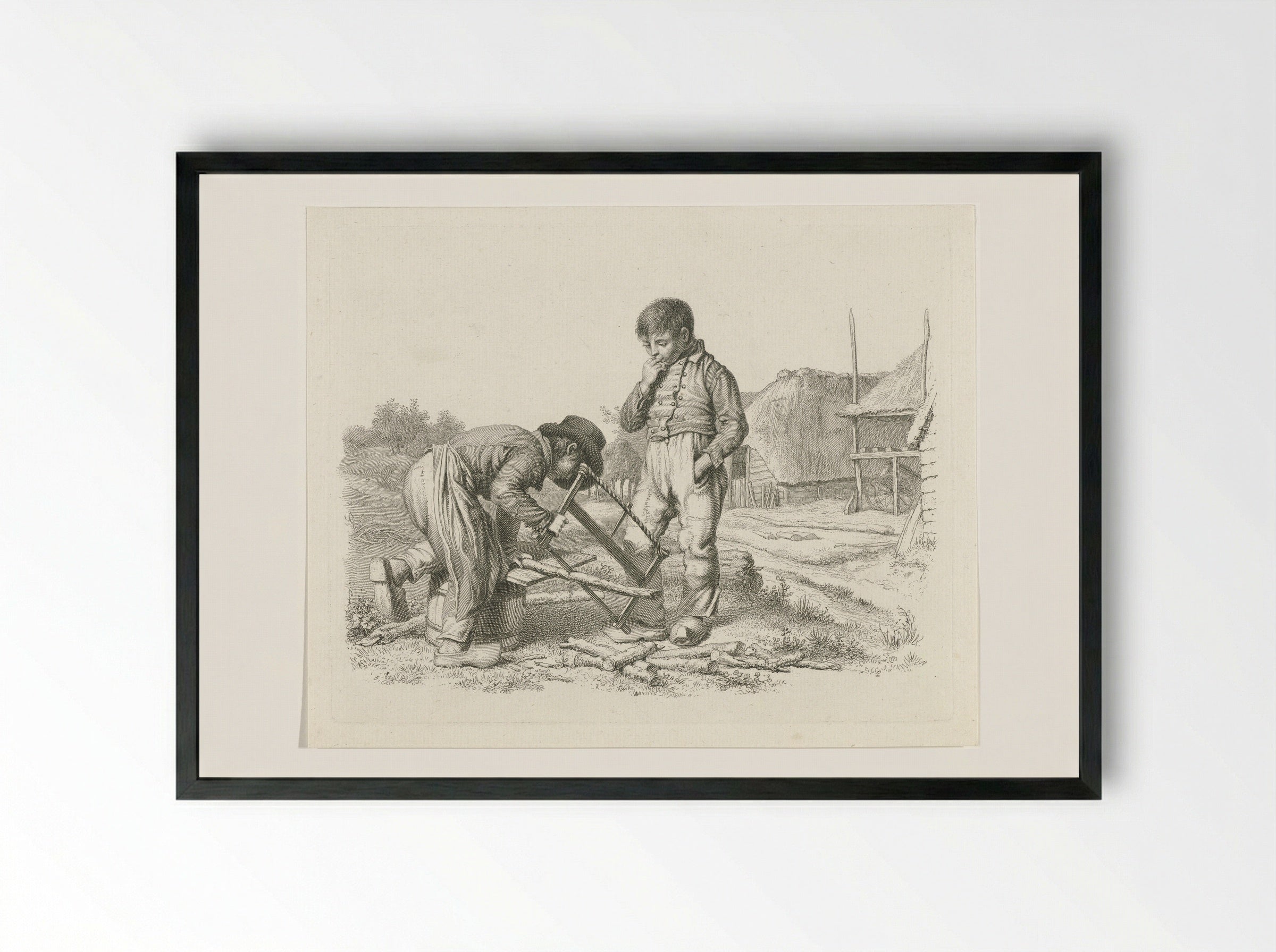 Zagende en een staande jongen - Jacob Ernst Marcus - Framed Print Black