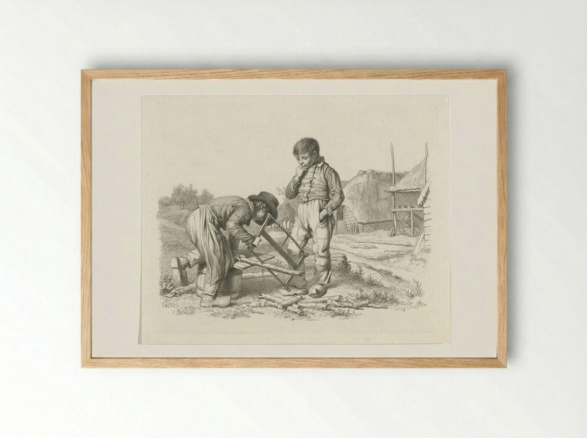 Zagende en een staande jongen - Jacob Ernst Marcus - Framed Print Wood