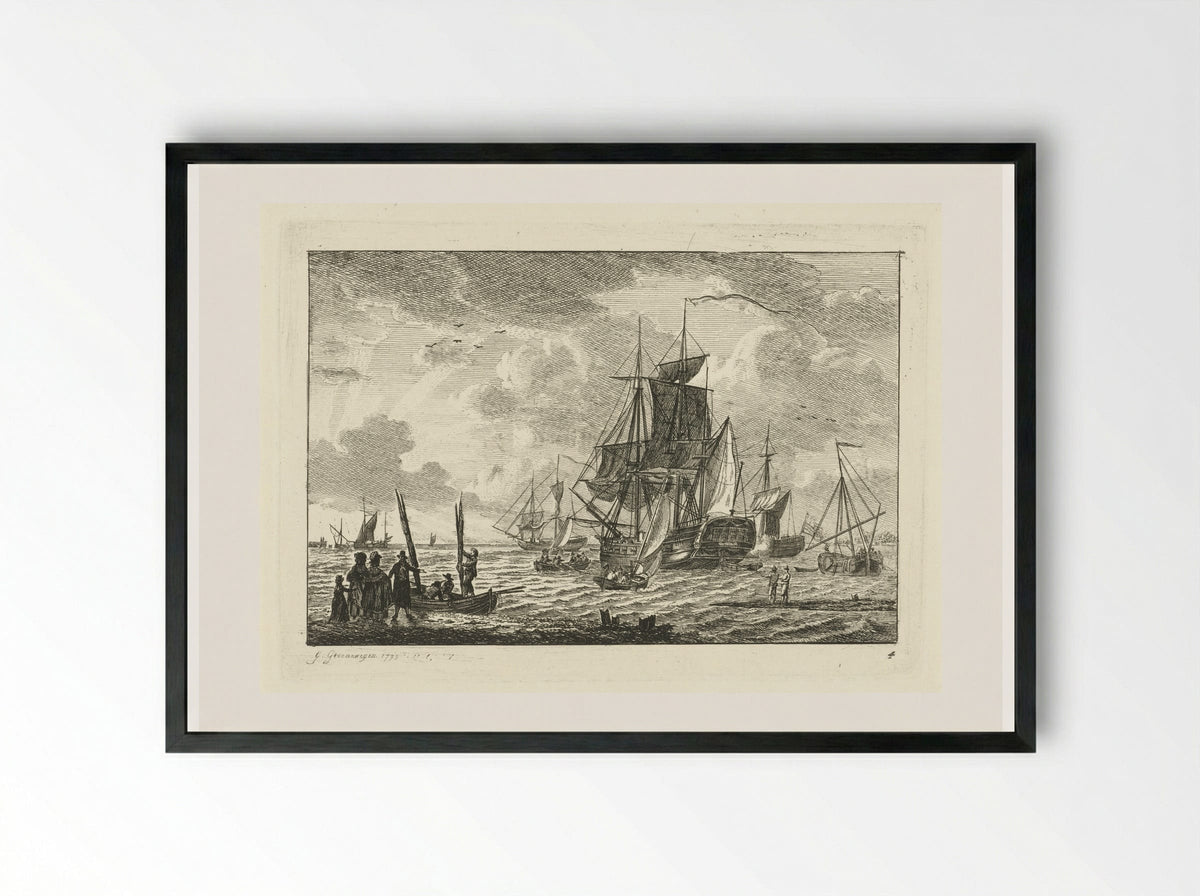 Zeegezicht met diverse schepen - Gerrit Groenewegen - Framed Print Black
