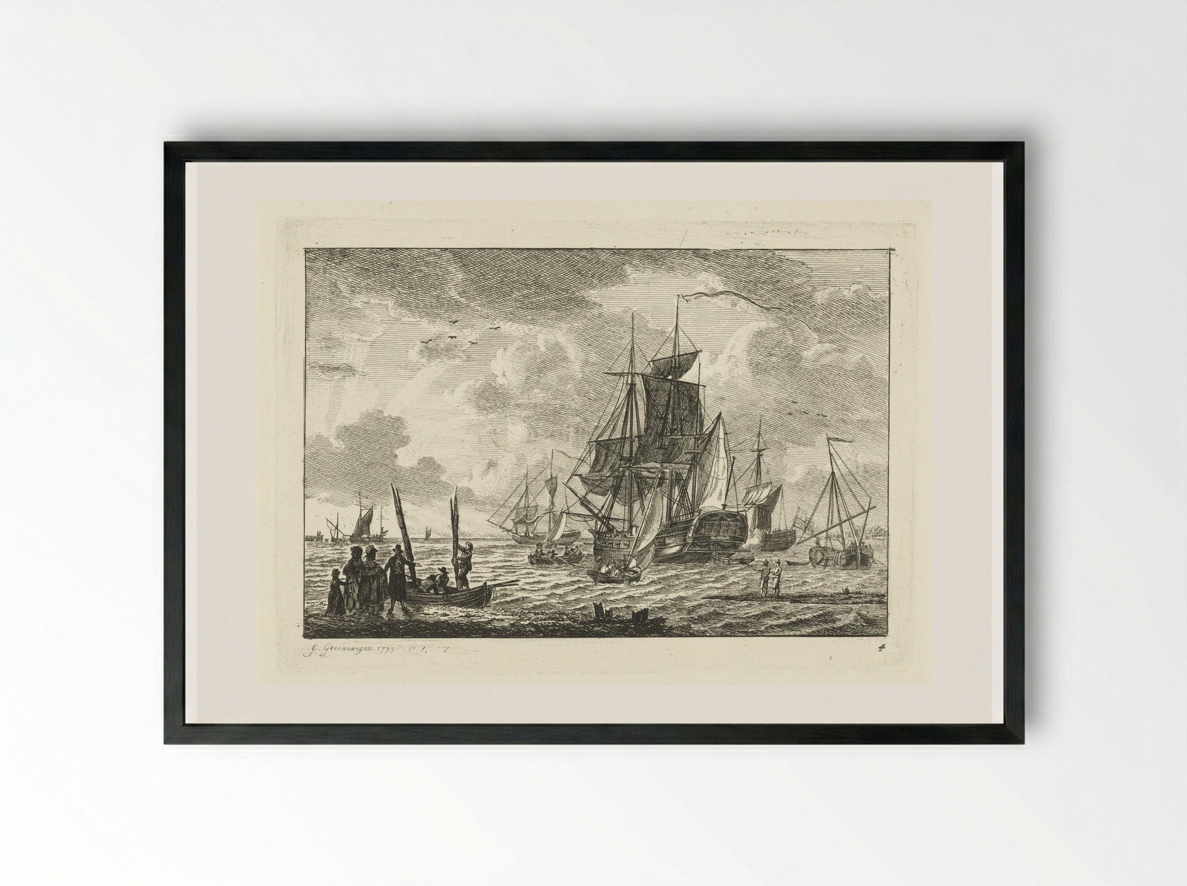 Zeegezicht met diverse schepen - Gerrit Groenewegen - Framed Print Black