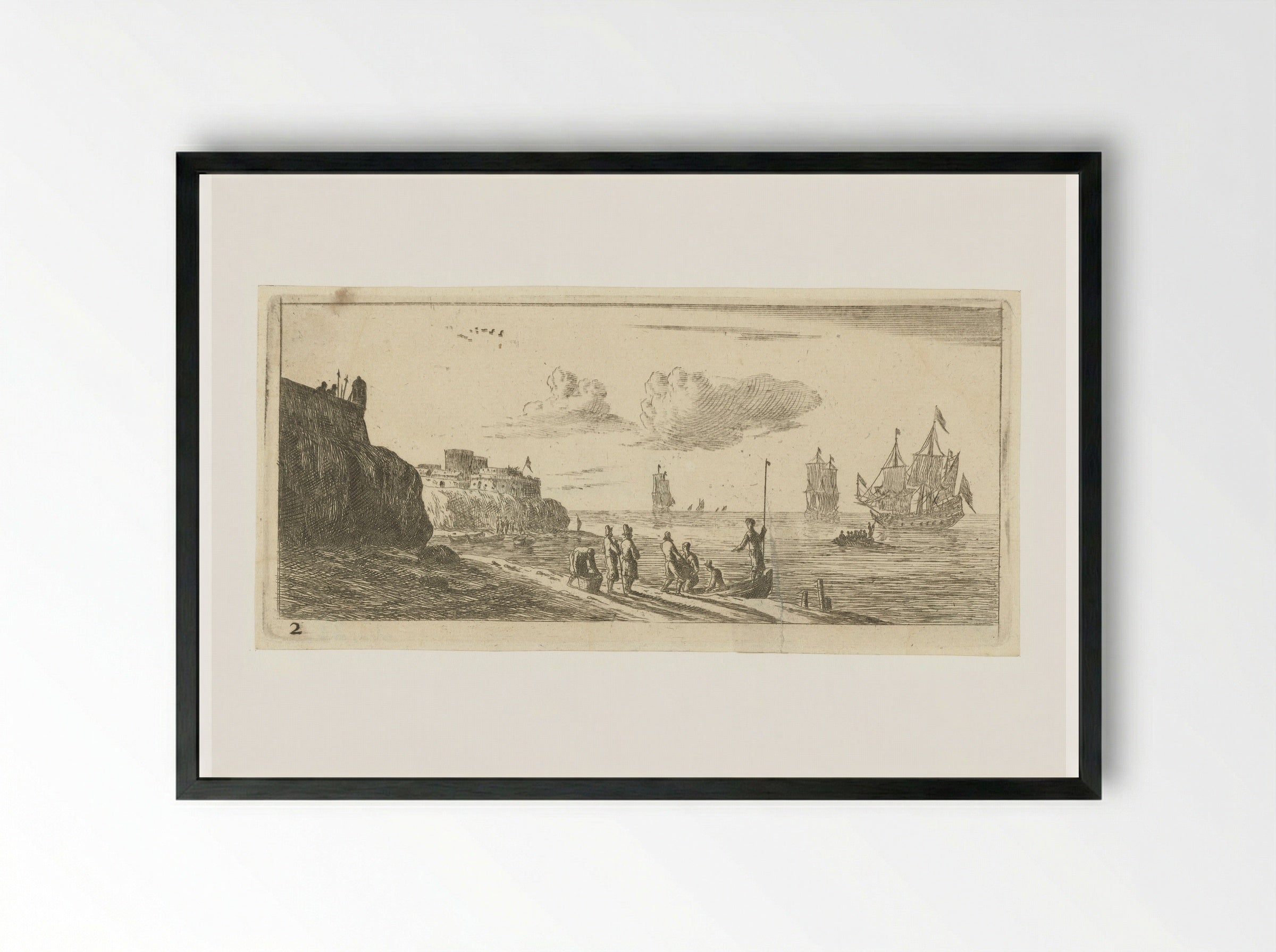 Zeegezicht met een vesting - Reinier Nooms - Framed Print Black