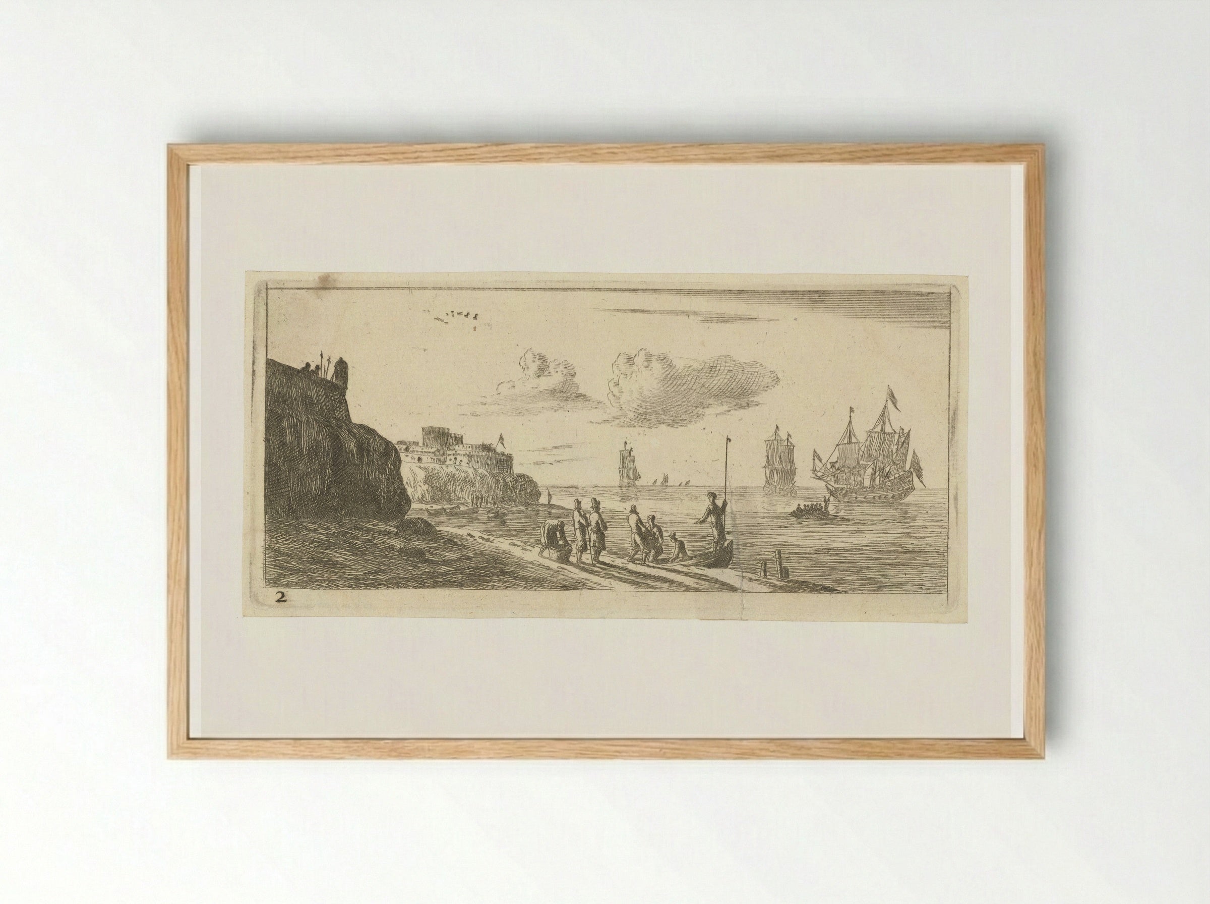 Zeegezicht met een vesting - Reinier Nooms - Framed Print Wood