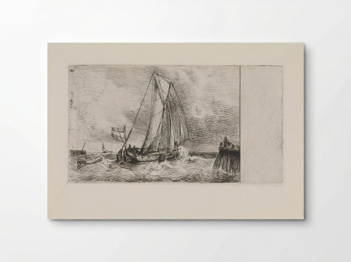 Zeegezicht met schip - Petrus Johannes Schotel - Poster