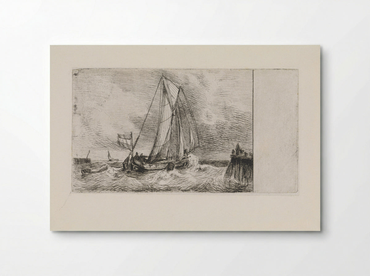 Zeegezicht met schip - Petrus Johannes Schotel - Poster