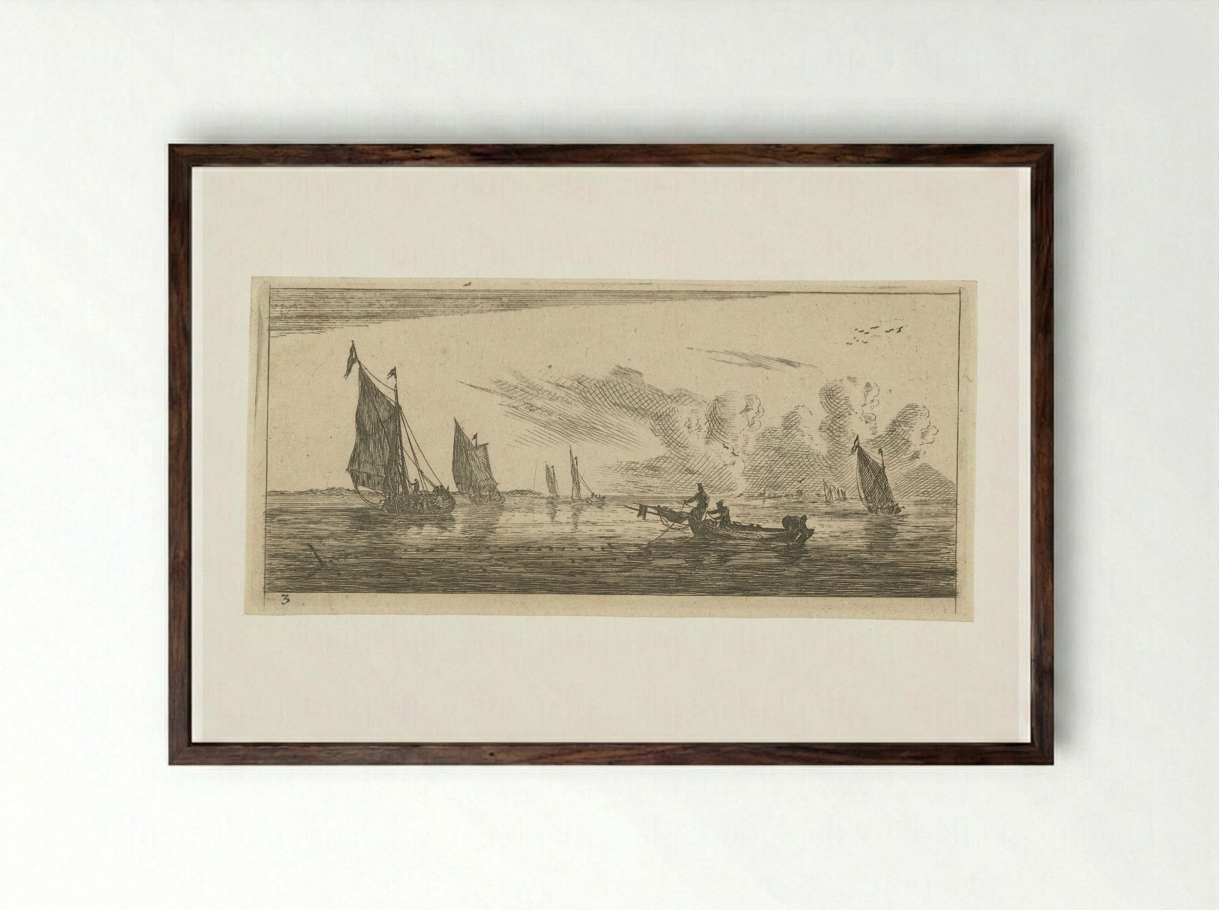Zeegezicht met verschillende zeilschepen - Reinier Nooms - Framed Print Dark Wood