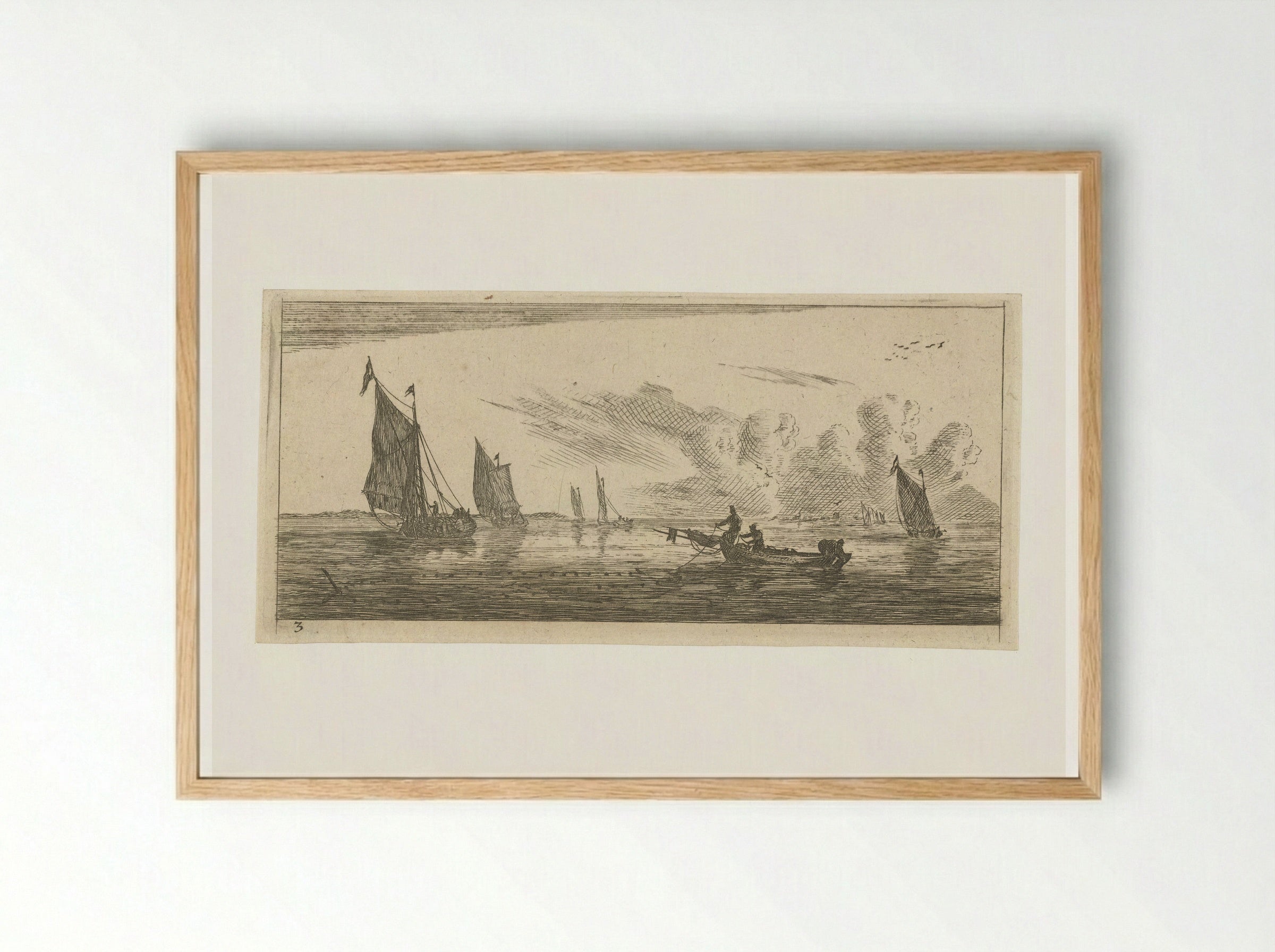 Zeegezicht met verschillende zeilschepen - Reinier Nooms - Framed Print Wood