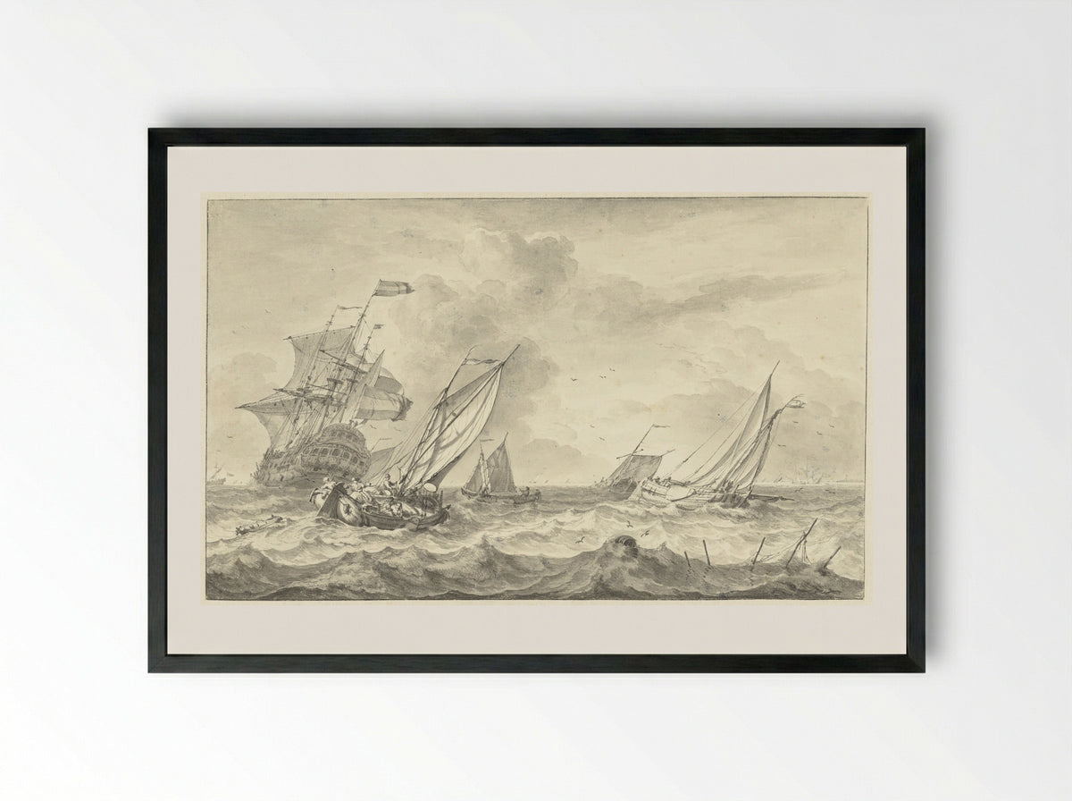 Zeegezicht - Hendrik Rietschoof - Framed Print Black