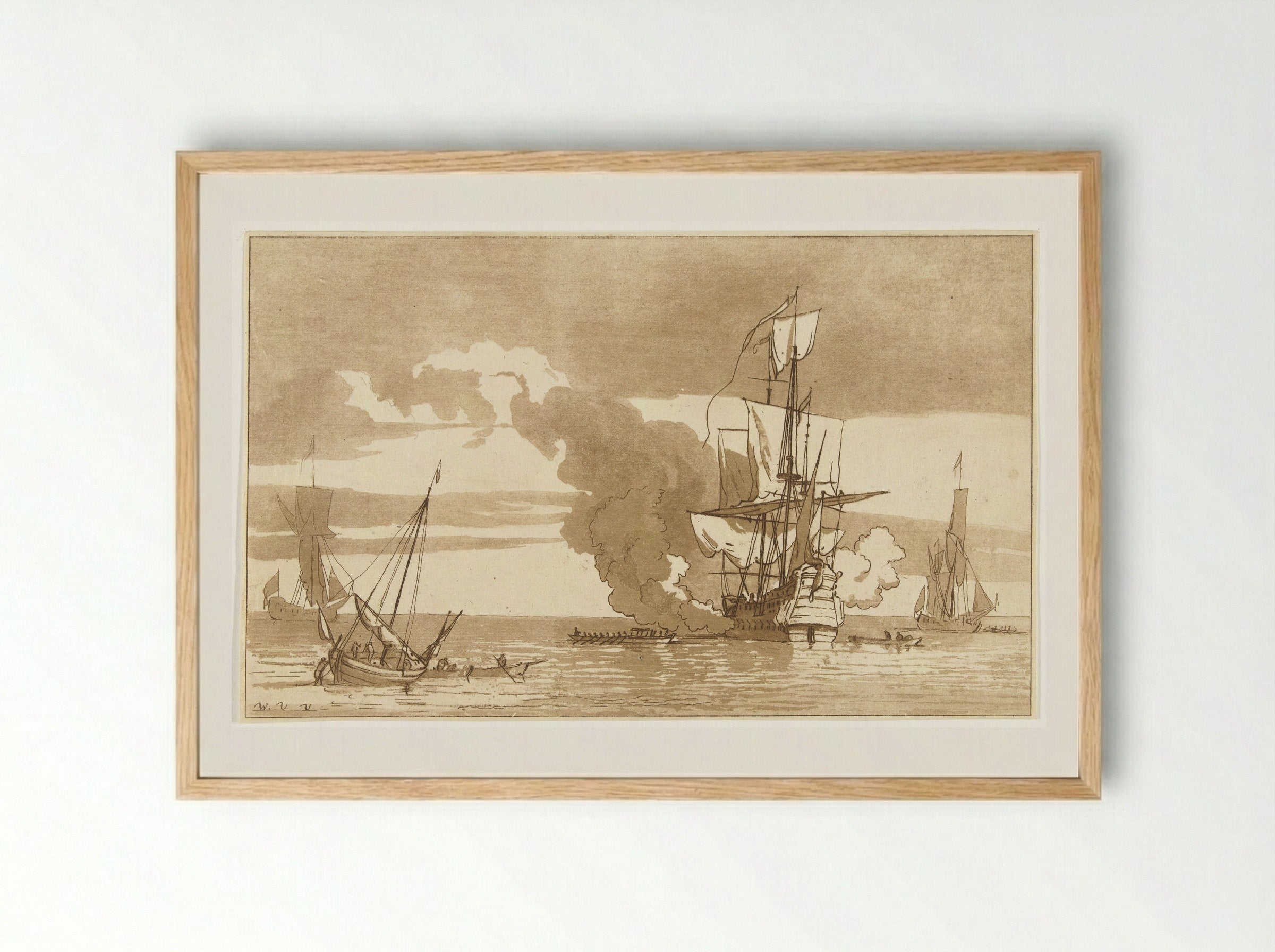 Zeeslag (Naval Battle) - Anthonie van den Bos - Framed Print Wood