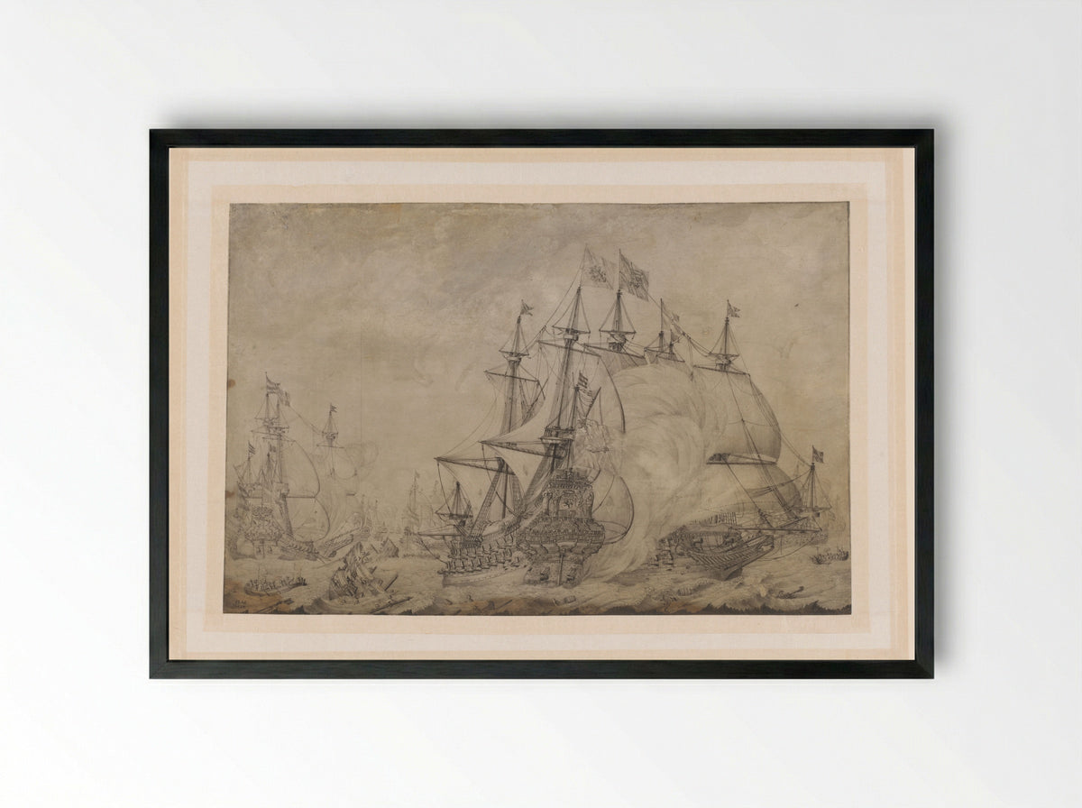 Zeeslag bij Terheide - J. Plas - Framed Print Black