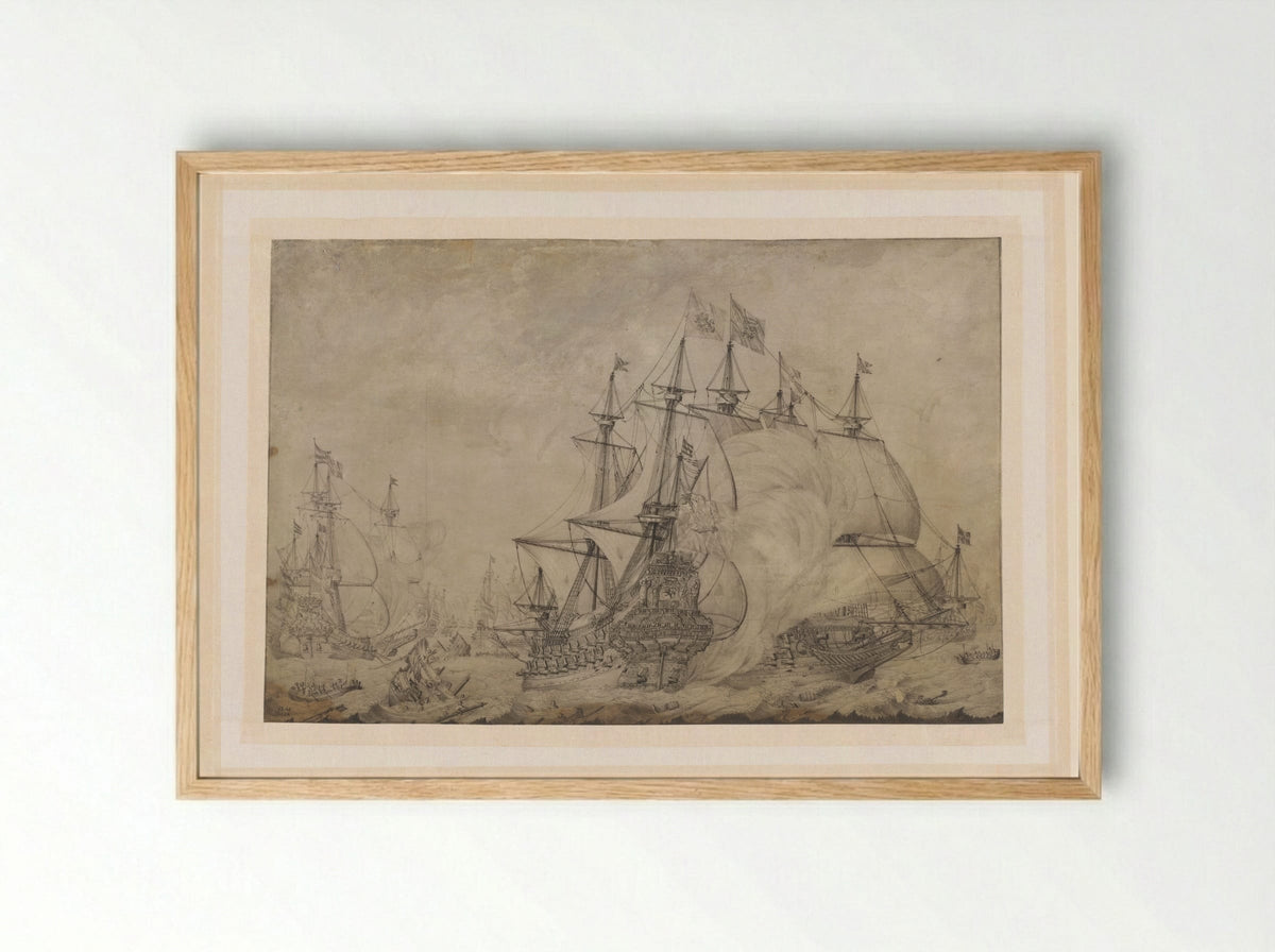 Zeeslag bij Terheide - J. Plas - Framed Print Wood