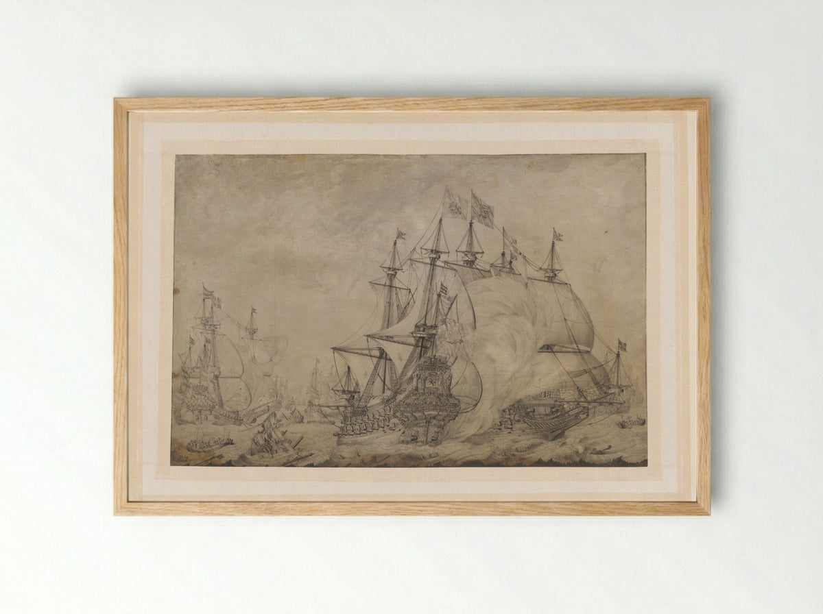 Zeeslag bij Terheide - J. Plas - Framed Print Wood