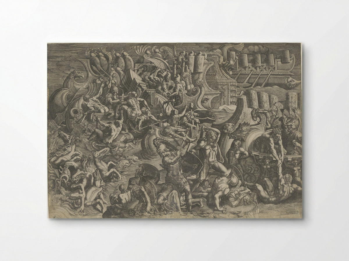 Zeeslag tussen de Trojanen en de Grieken - Giovanni Battista Scultori - Poster