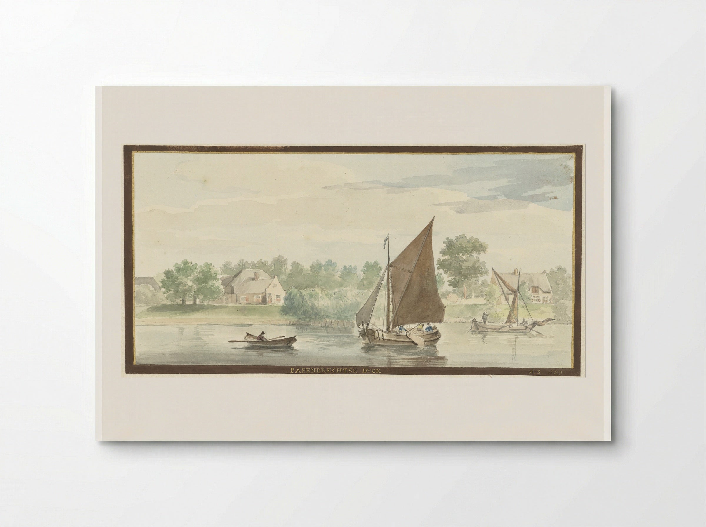 Zeilend schip op de Beneden Merwede bij de Papendrechtse dijk - Aert Schouman - Poster