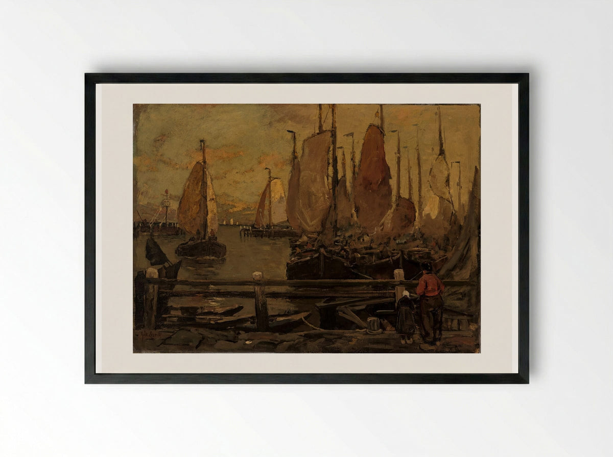 Zeilschepen in de haven van Oostende - Adolf le Comte - Framed Print Black