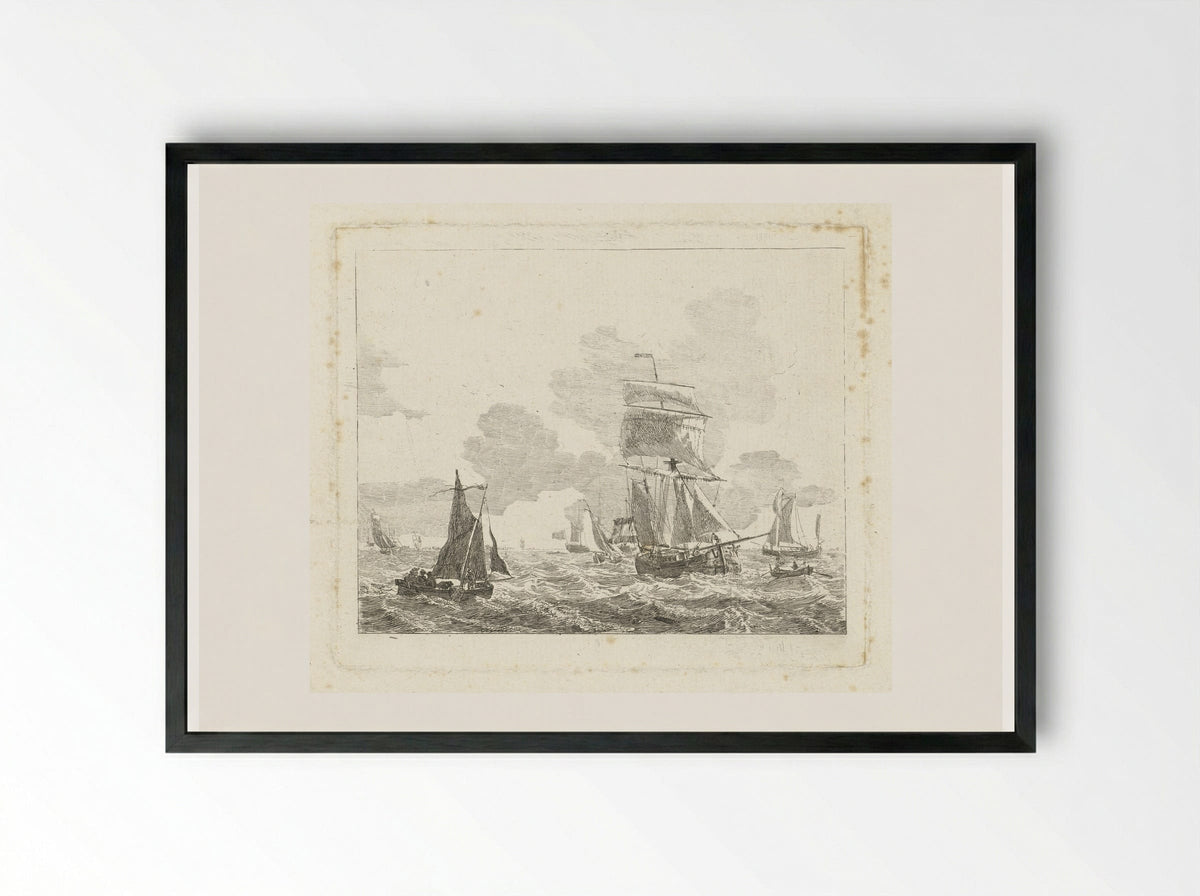 Zeilschepen op onrustig water - Gerrit Groenewegen - Framed Print Black