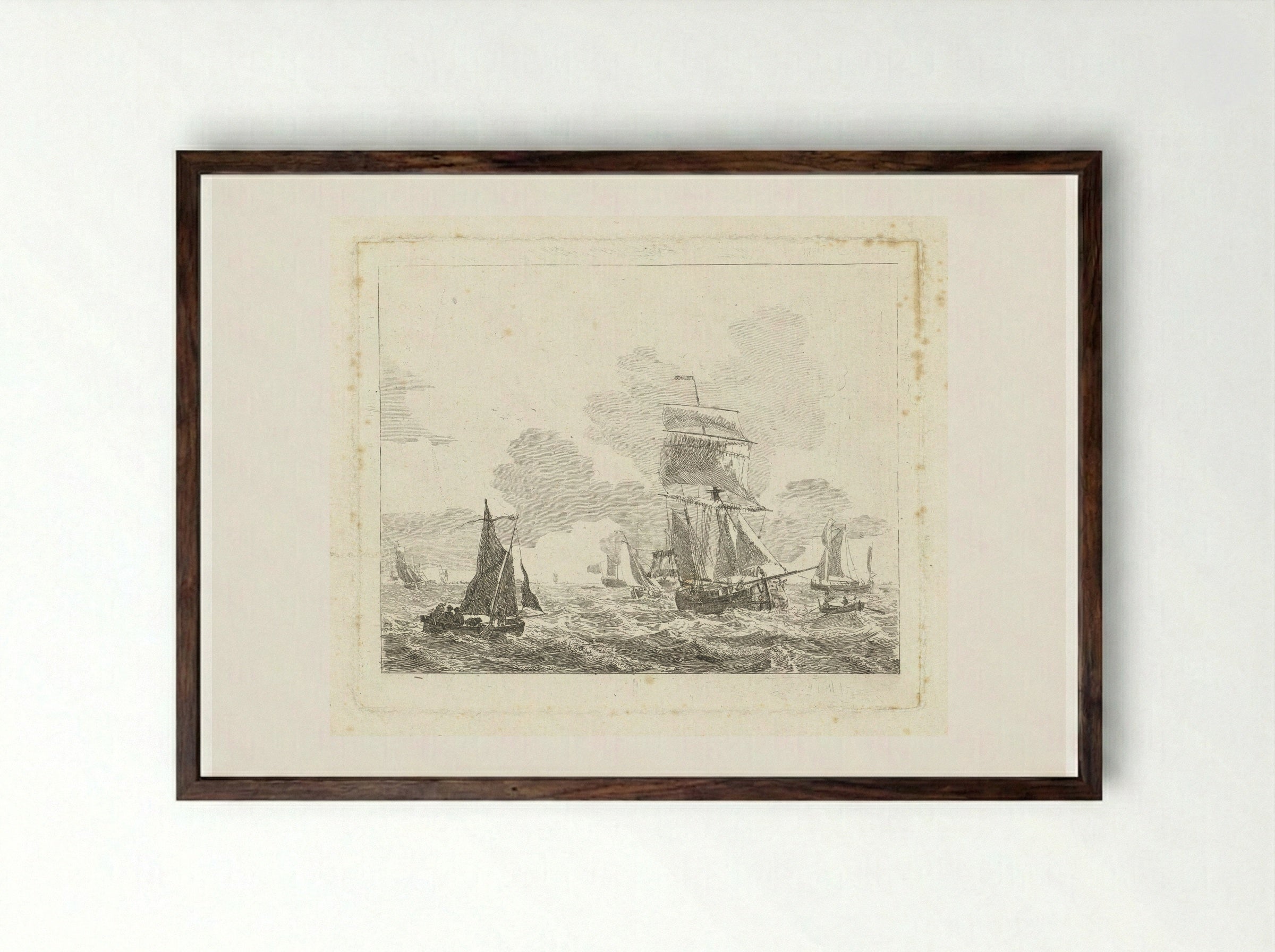 Zeilschepen op onrustig water - Gerrit Groenewegen - Framed Print Dark Wood