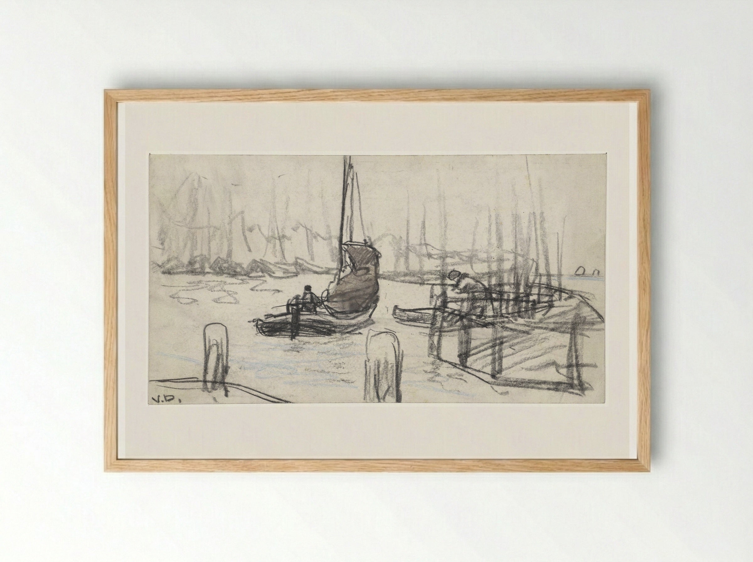 Zeilschepen op rivier - Adolf le Comte - Framed Print Wood
