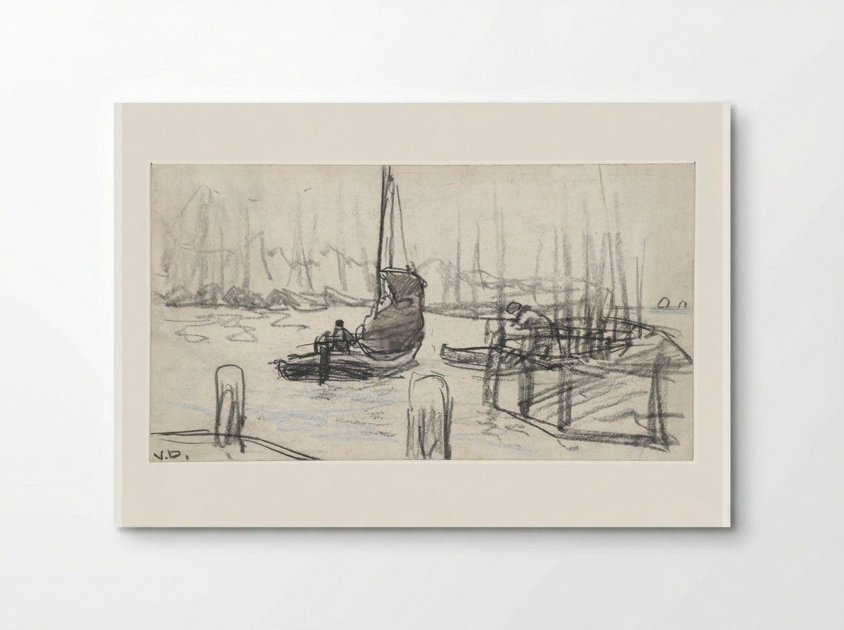 Zeilschepen op rivier - Adolf le Comte - Poster