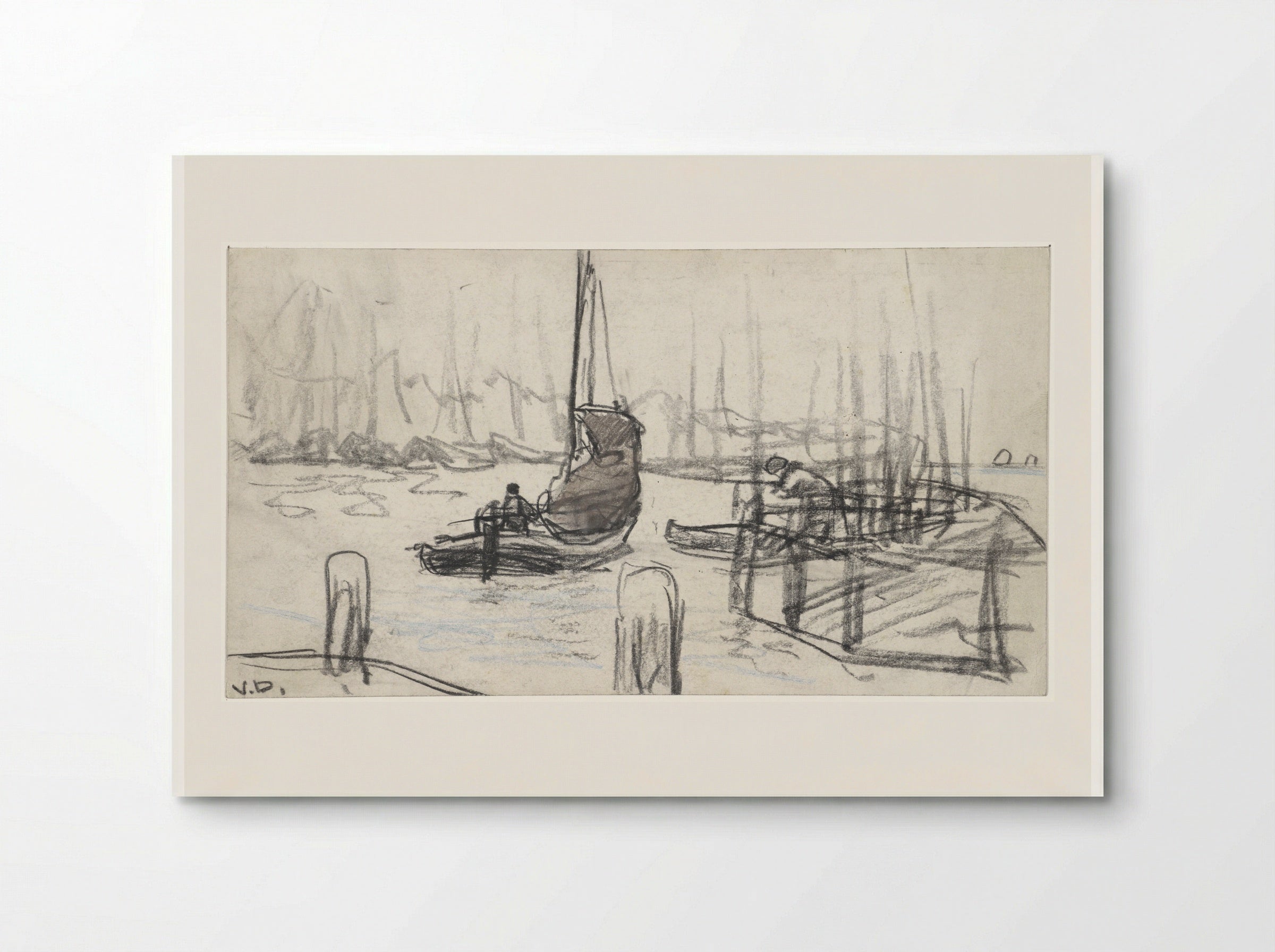 Zeilschepen op rivier - Adolf le Comte - Poster