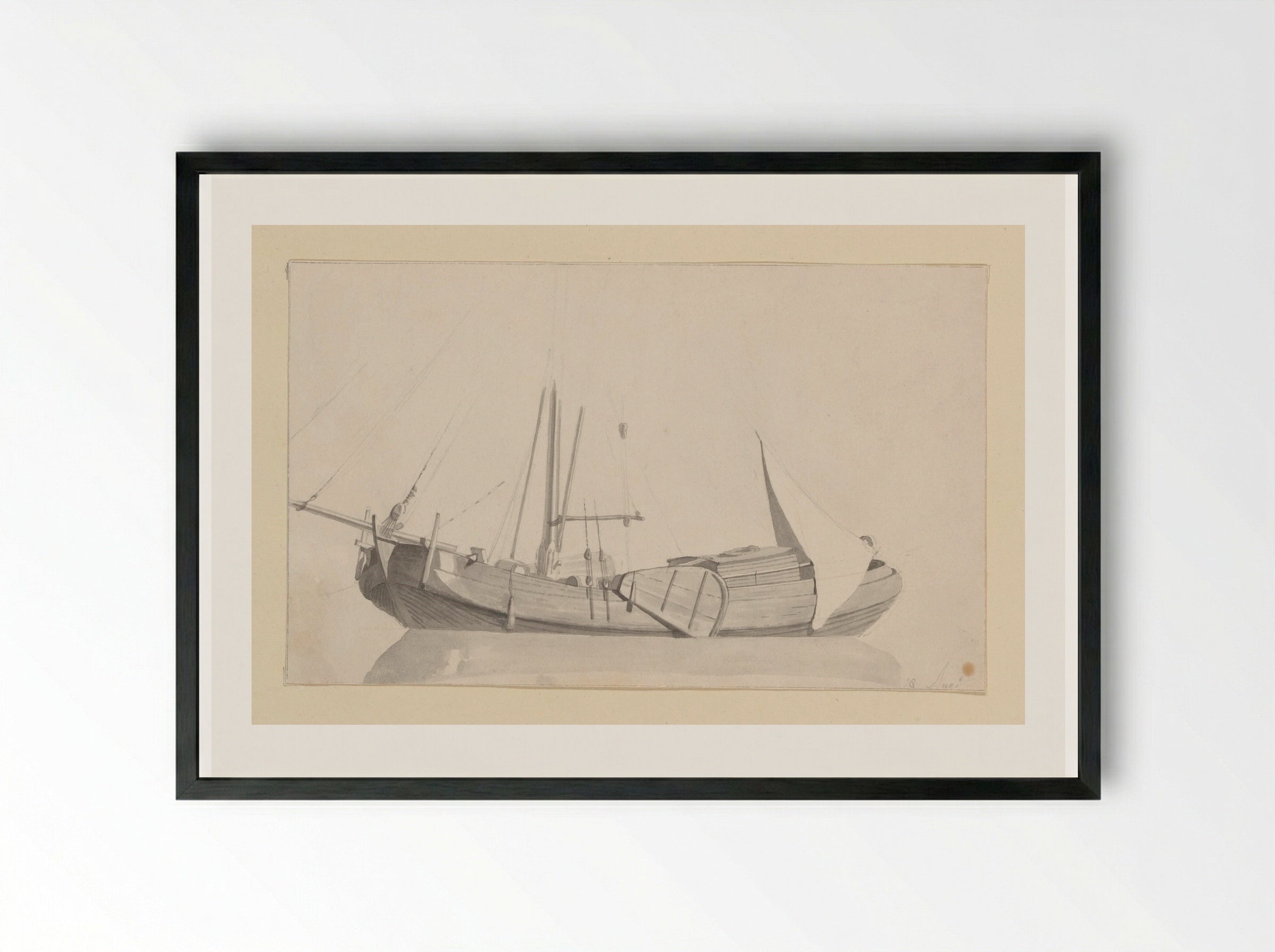 Zeilschip (Study of a Sailing Vessel) - Hendrik Abraham Klinkhamer - Framed Print Black