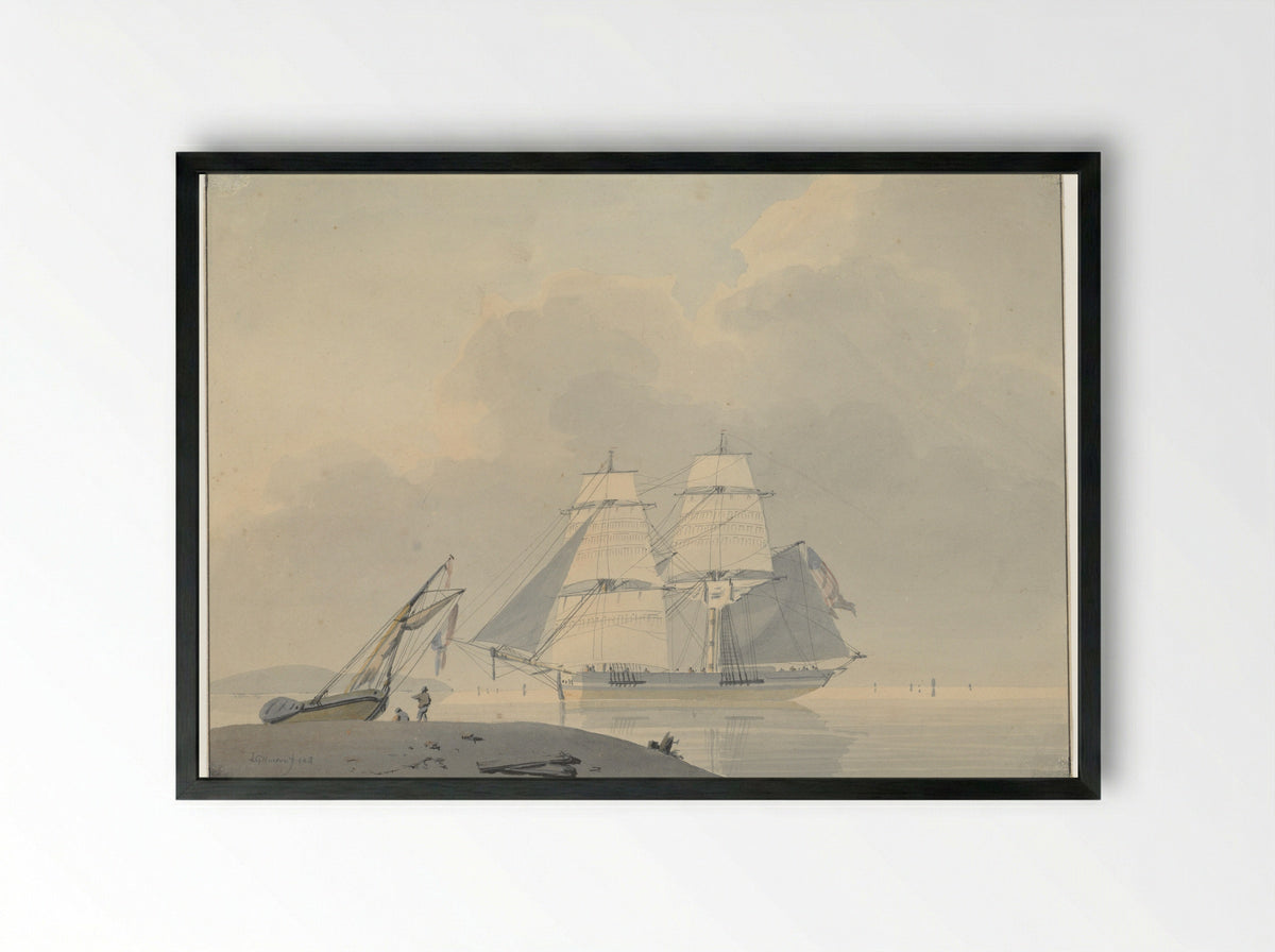 Zeilschip in stil water - Lodewijk Gilles Haccou - Framed Print Black