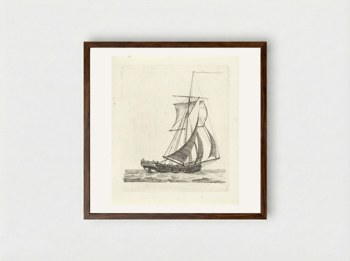 Zeilschip met wind in de zeilen - Gerrit Groenewegen - Framed Print Dark Wood